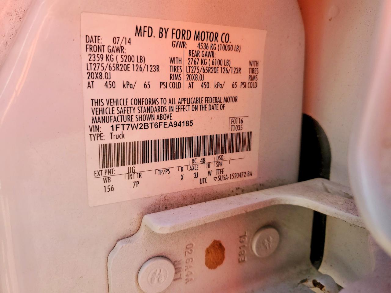 2015 Ford F250 Super Duty White vin: 1FT7W2BT6FEA94185