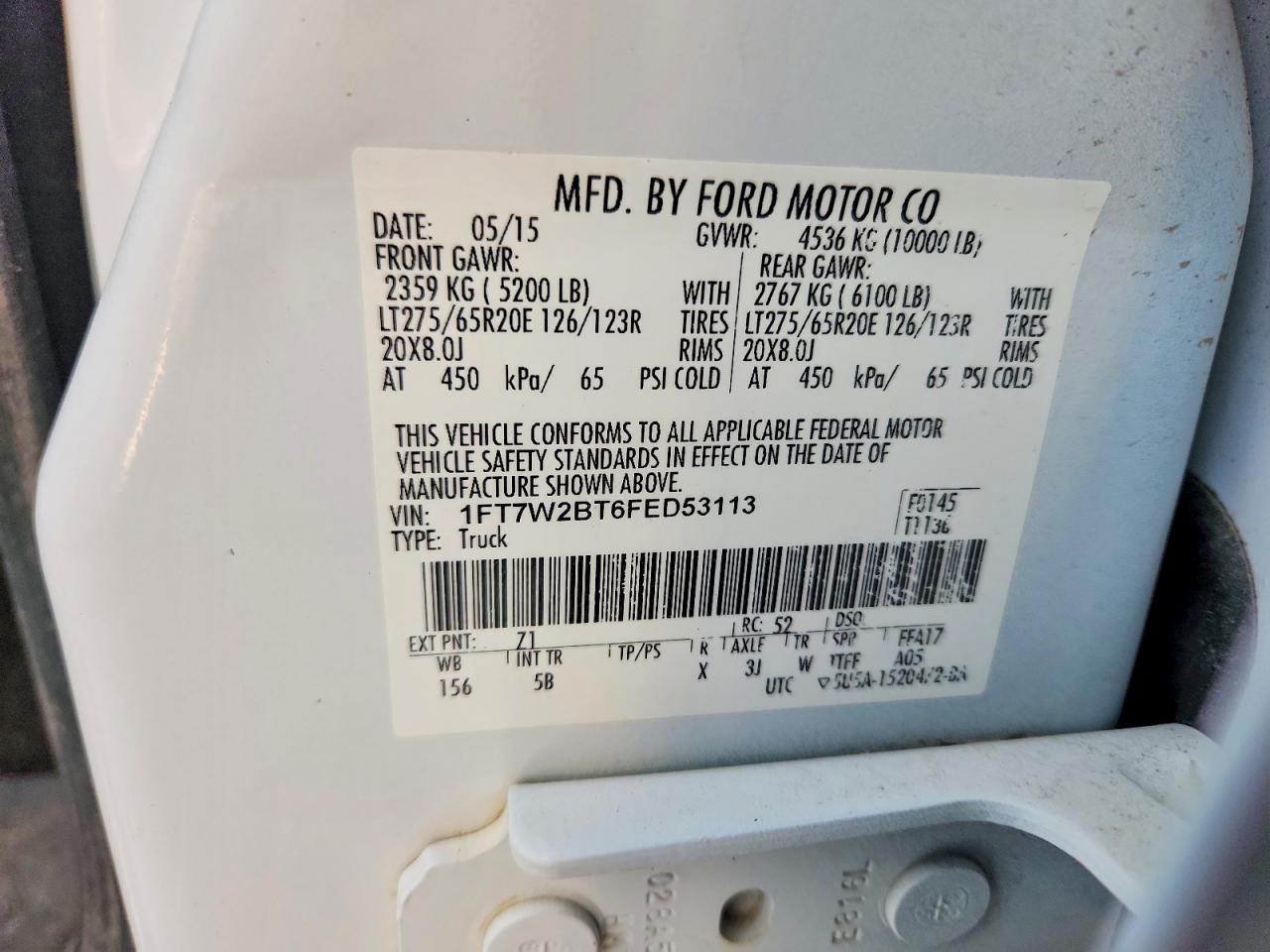 2015 Ford F250 Super Duty White vin: 1FT7W2BT6FED53113