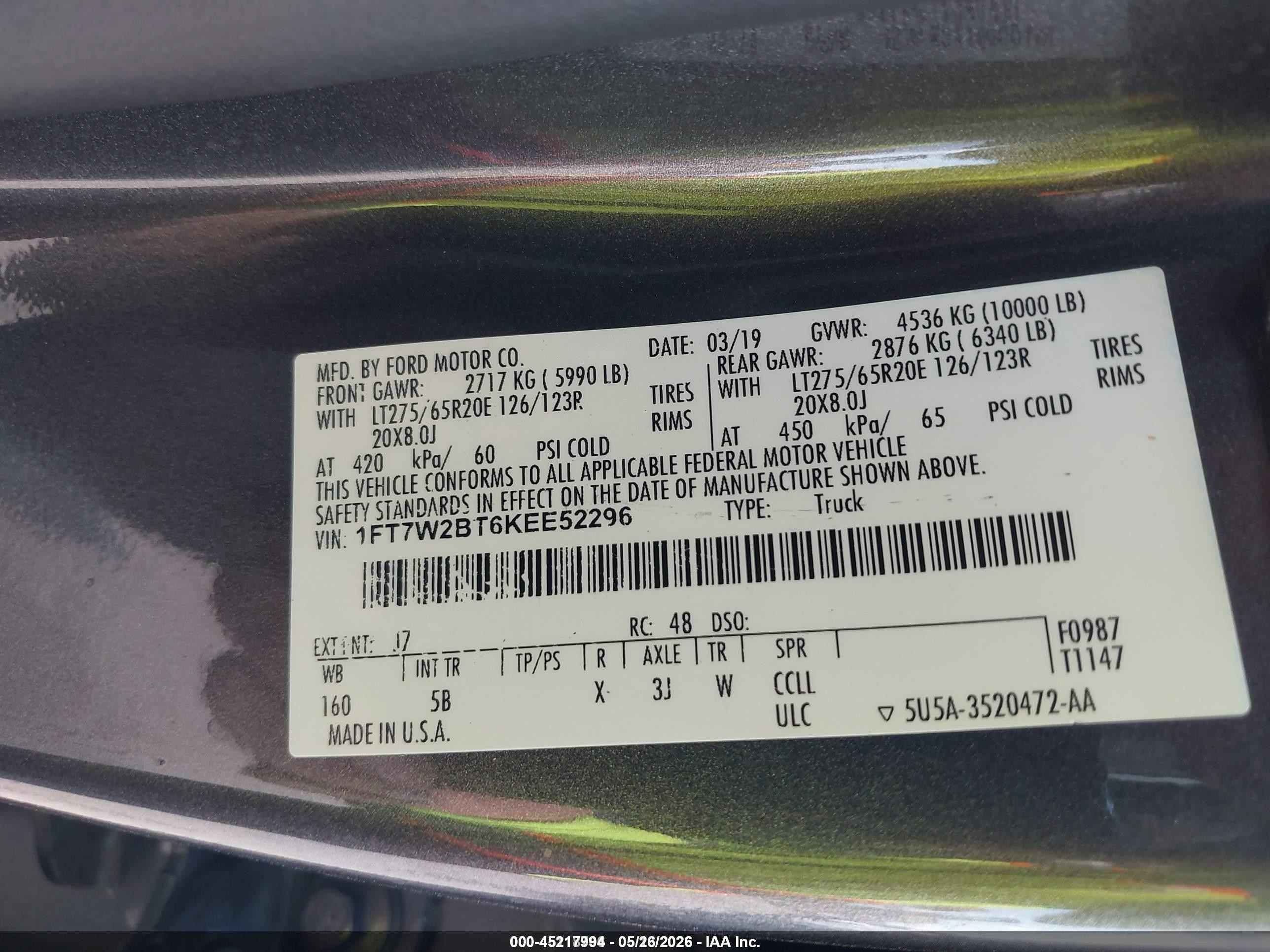 2019 Ford F-250 Lariat Gray vin: 1FT7W2BT6KEE52296