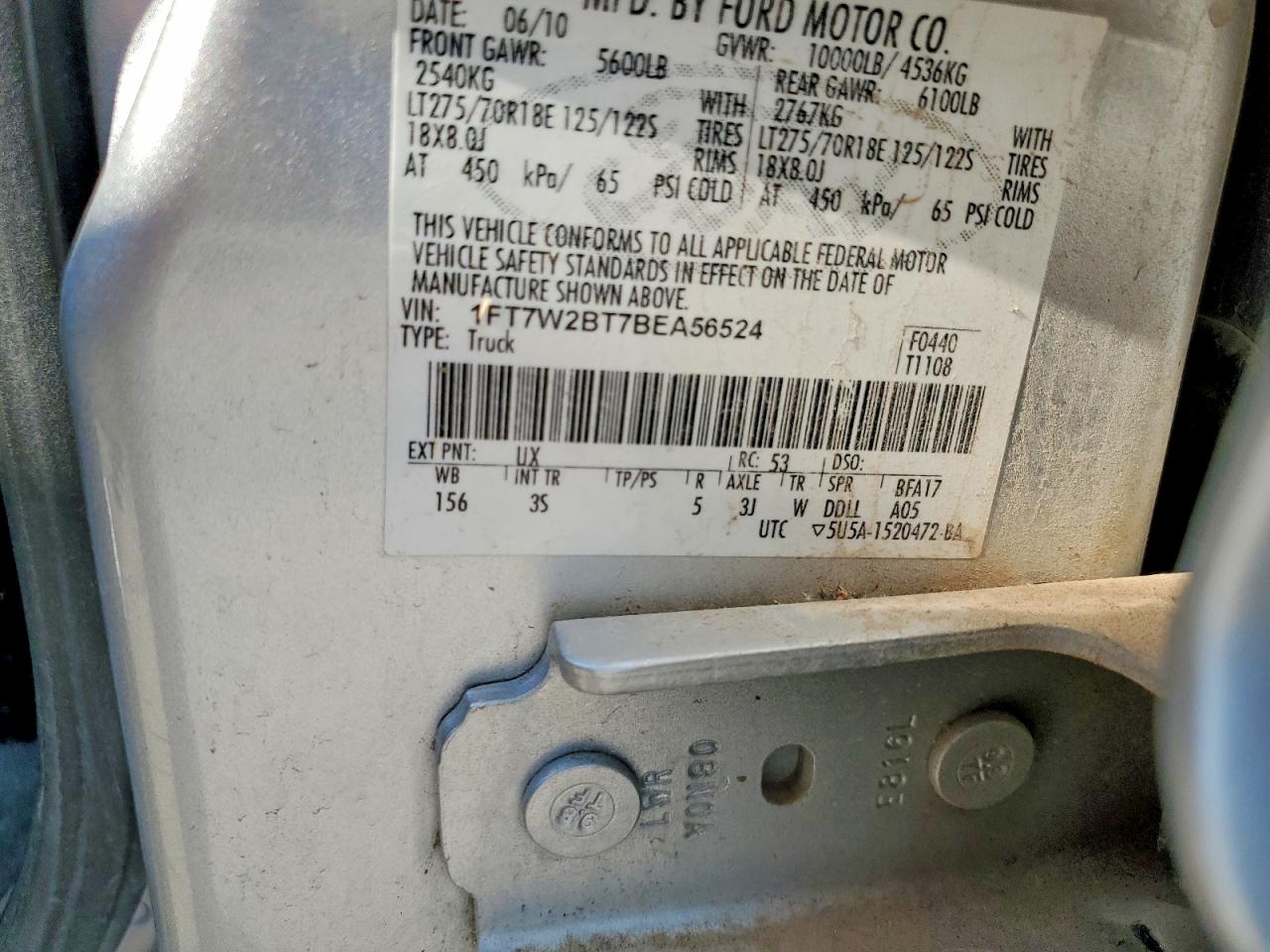 2011 Ford F250 Super Duty Silver vin: 1FT7W2BT7BEA56524