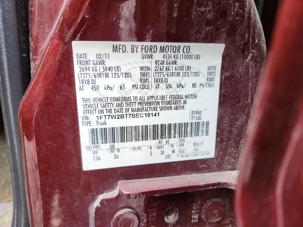 2011 Ford F250 Super Duty Maroon vin: 1FT7W2BT7BEC19141