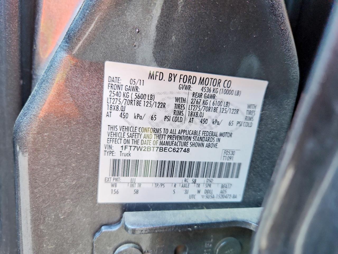 2011 Ford F250 Super Duty Gray vin: 1FT7W2BT7BEC62748