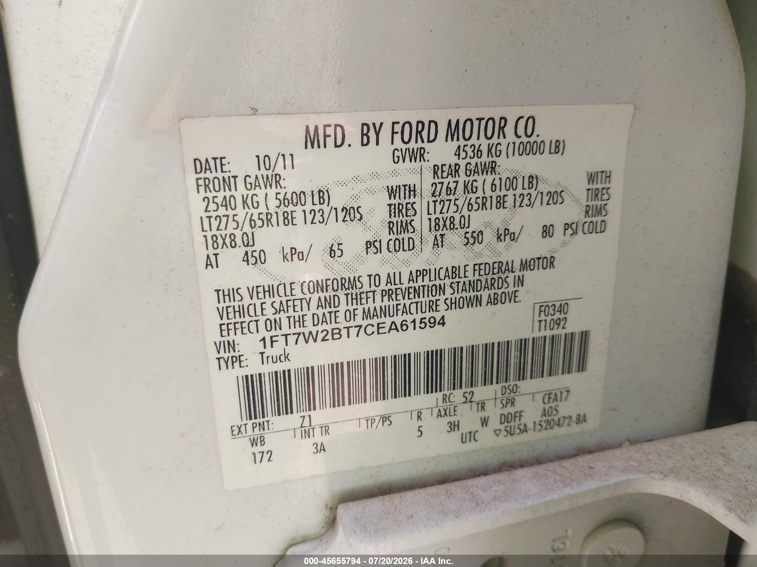 2012 Ford Super Duty F-250 Srw Xlt White vin: 1FT7W2BT7CEA61594