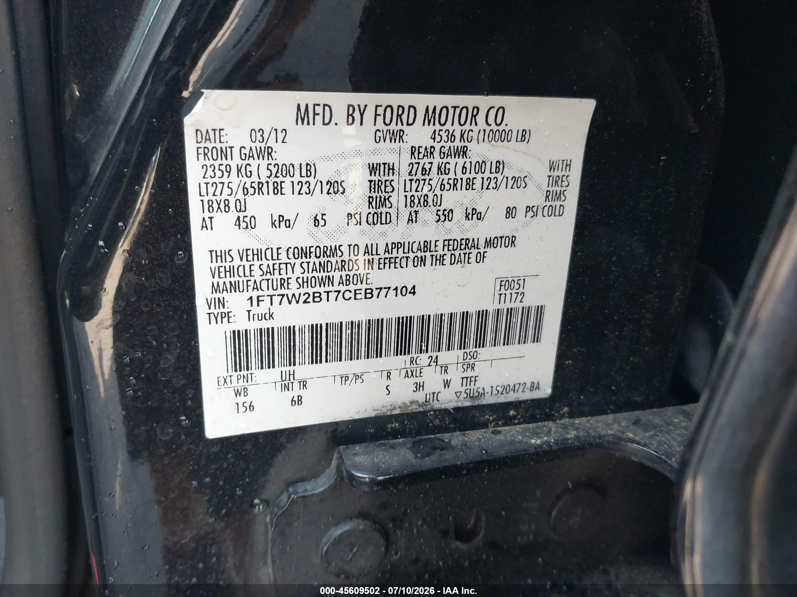 2012 Ford F-250 Lariat Black vin: 1FT7W2BT7CEB77104
