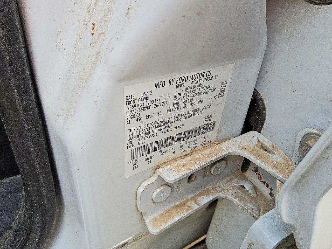 2012 Ford F250 Super Duty White vin: 1FT7W2BT7CEC18105