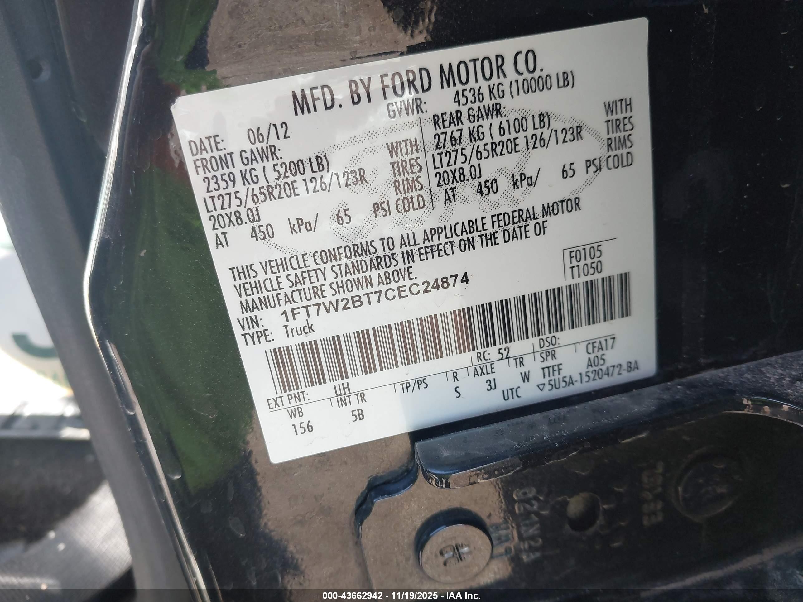 2012 Ford F-250 Lariat Black vin: 1FT7W2BT7CEC24874