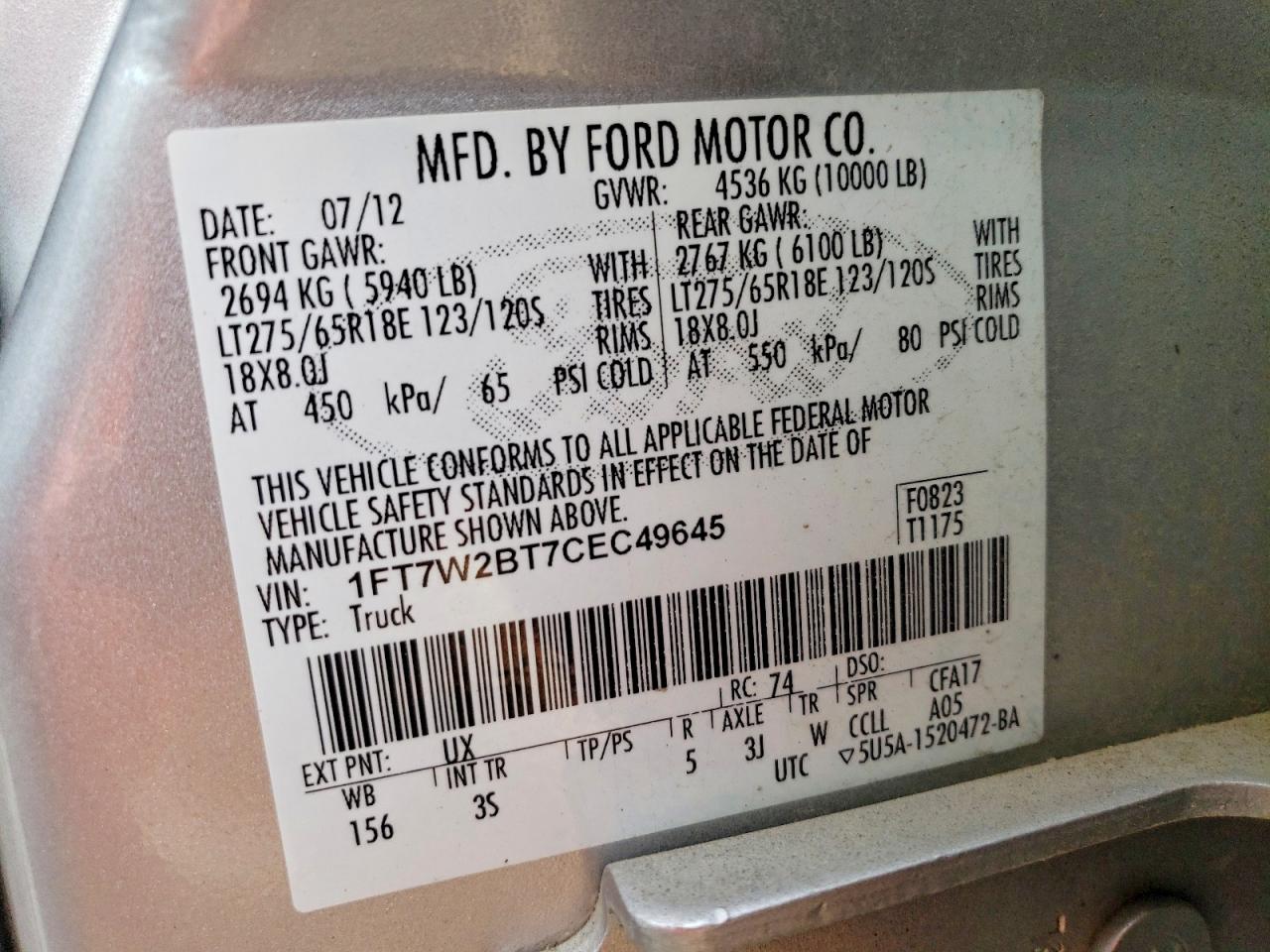 2012 Ford F250 Super Duty Silver vin: 1FT7W2BT7CEC49645