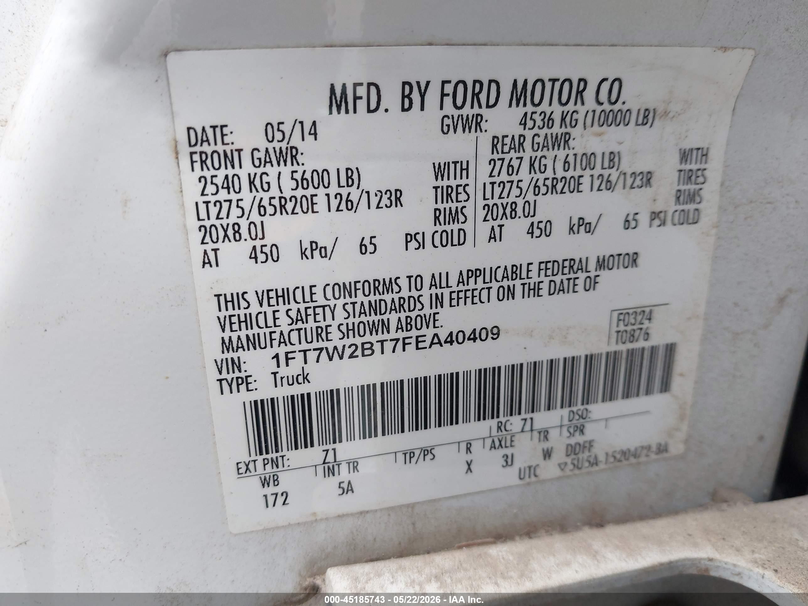 2015 Ford F-250 Lariat White vin: 1FT7W2BT7FEA40409