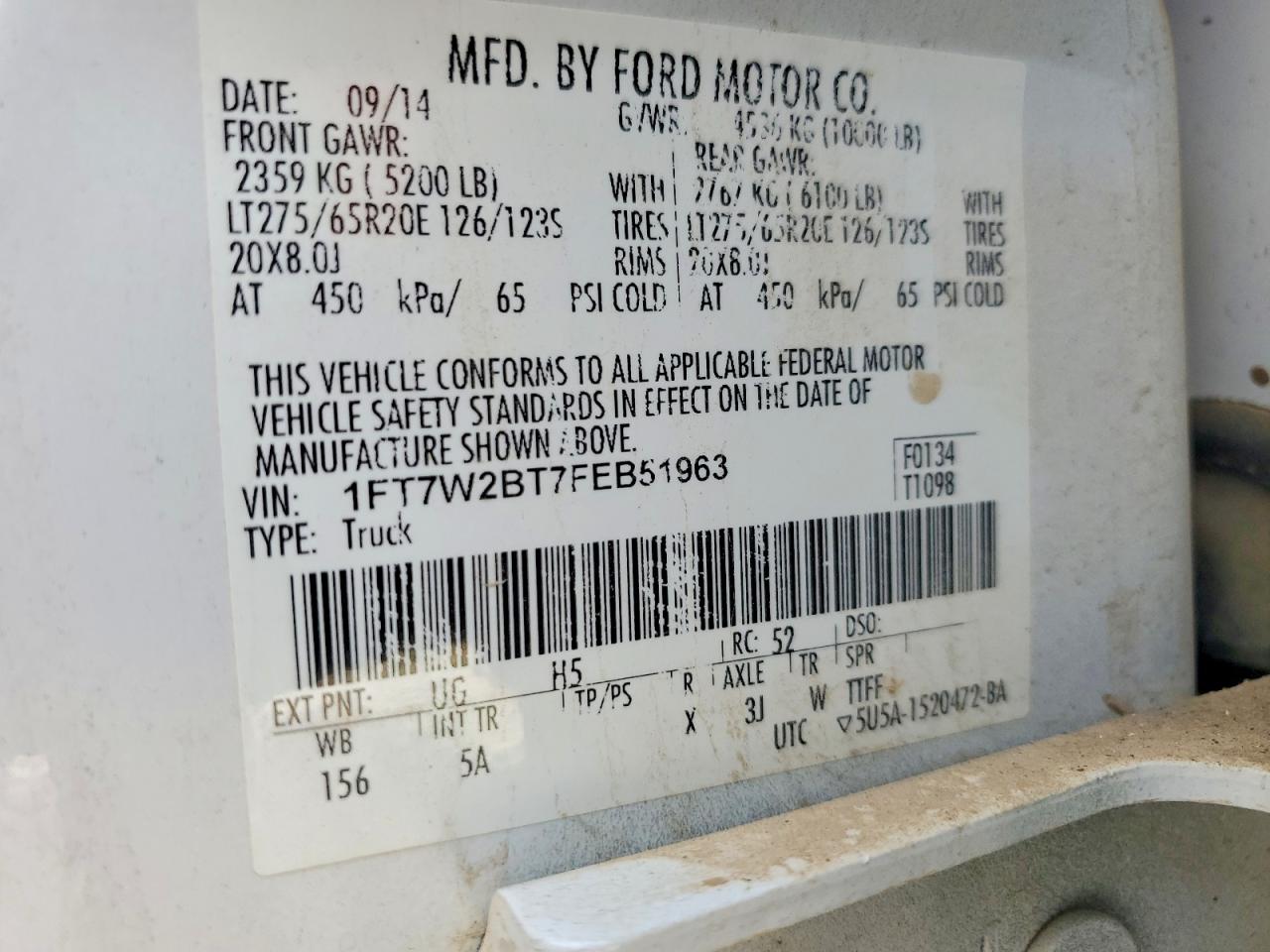 2015 Ford F250 Super Duty White vin: 1FT7W2BT7FEB51963