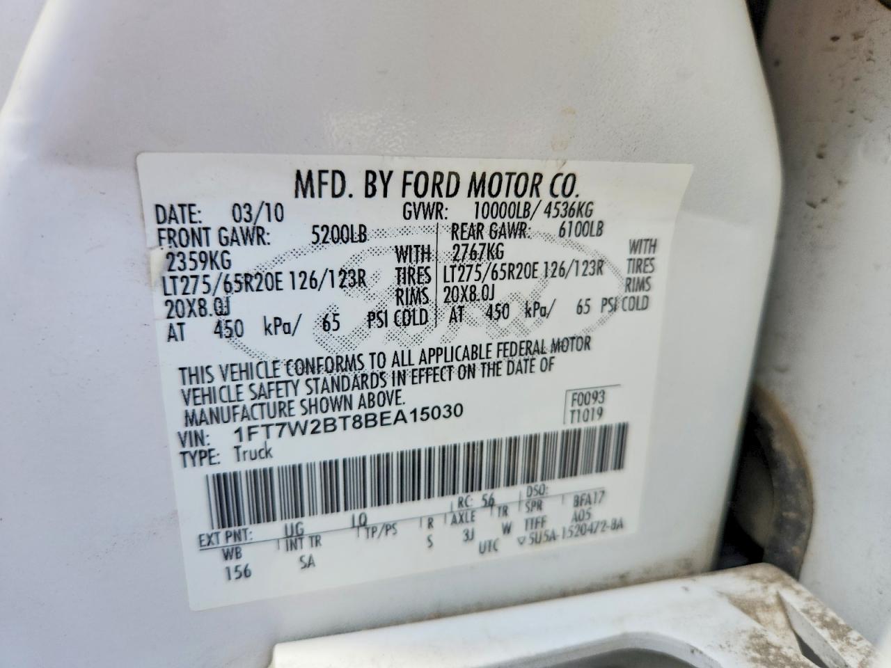 2011 Ford F250 Super Duty White vin: 1FT7W2BT8BEA15030