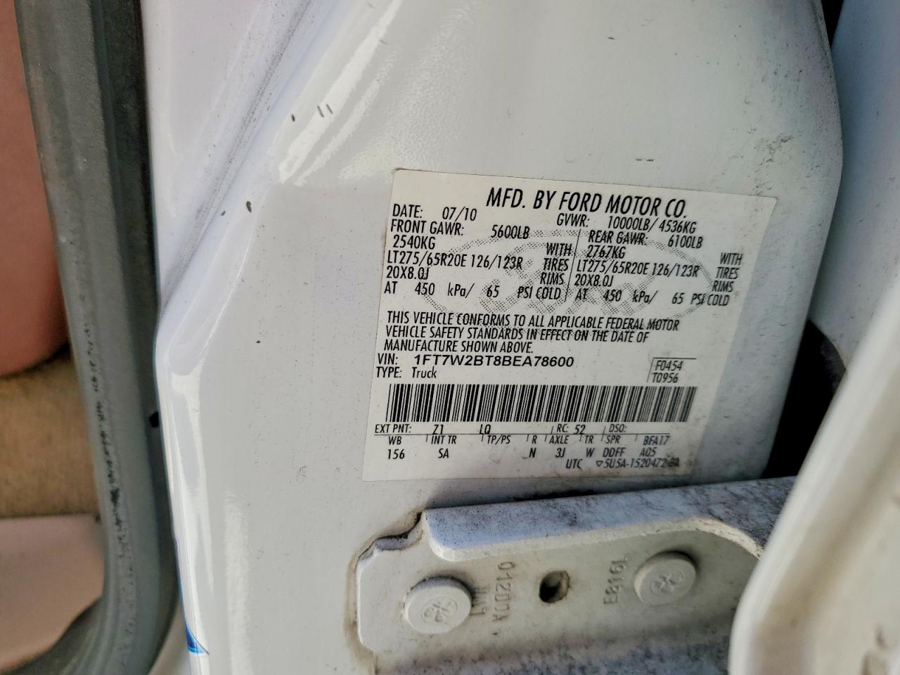 2011 Ford F250 Super Duty White vin: 1FT7W2BT8BEA78600