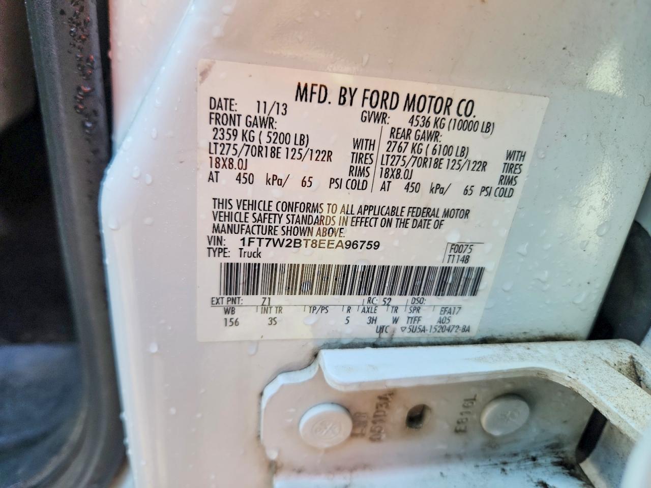 2014 Ford F250 Super Duty White vin: 1FT7W2BT8EEA96759