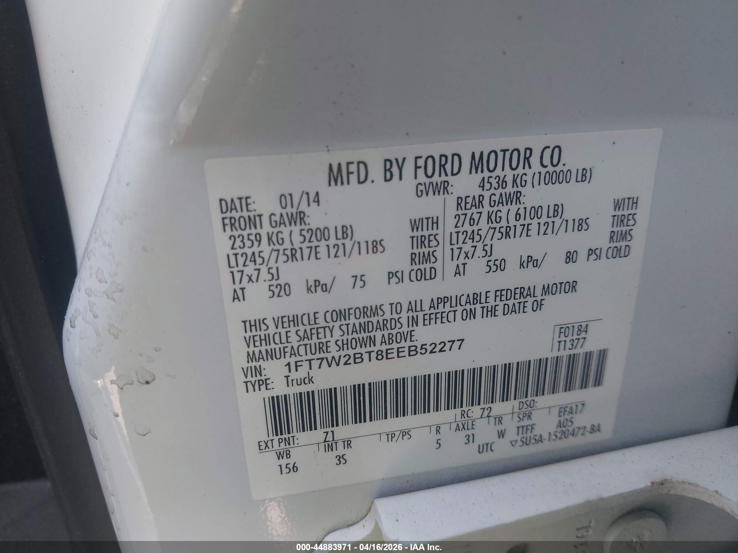 2014 Ford F-250 Xlt White vin: 1FT7W2BT8EEB52277