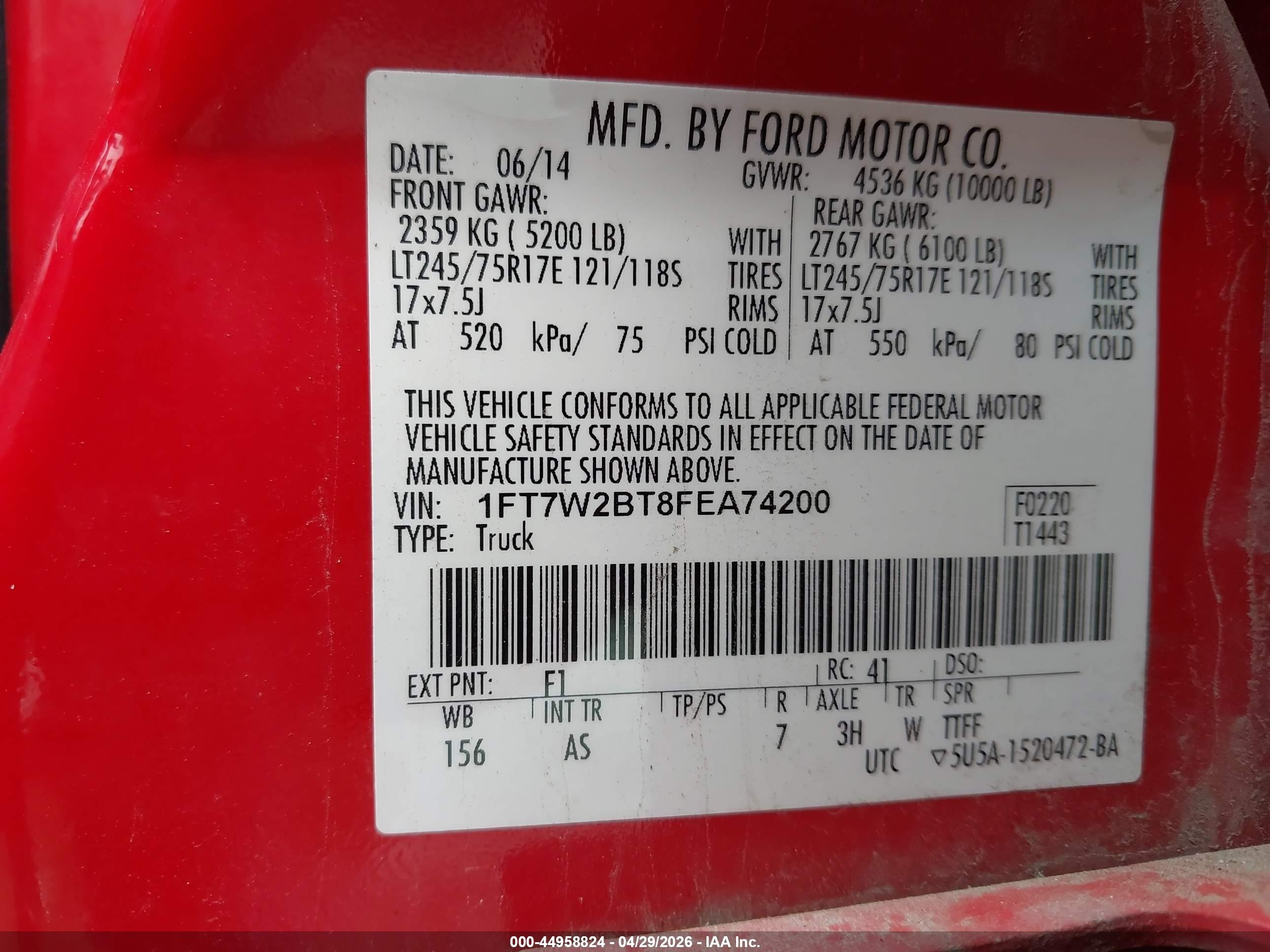 2015 Ford F-250 Xl Красный vin: 1FT7W2BT8FEA74200