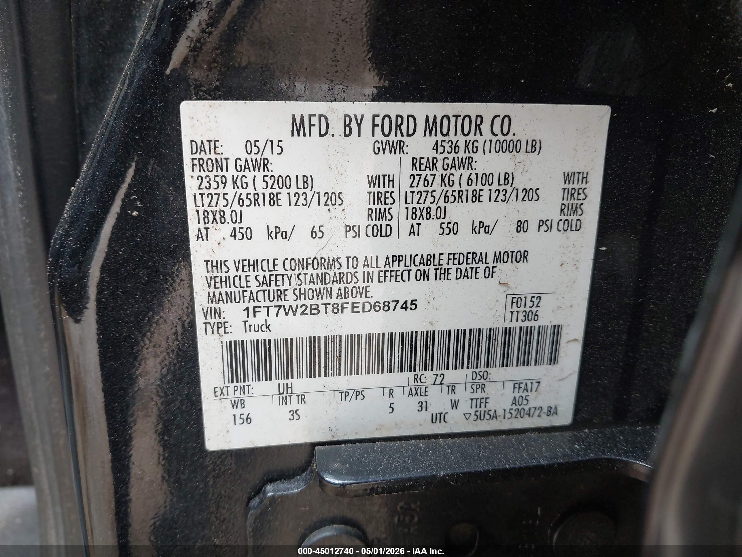 2015 Ford F-250 Xlt Black vin: 1FT7W2BT8FED68745
