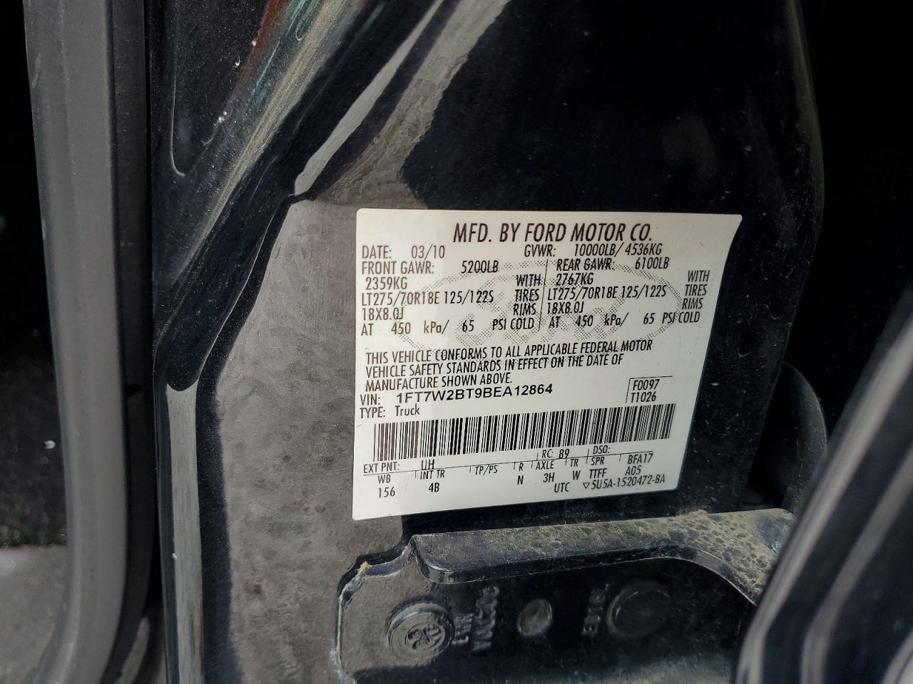 2011 Ford F250 Super Duty Black vin: 1FT7W2BT9BEA12864