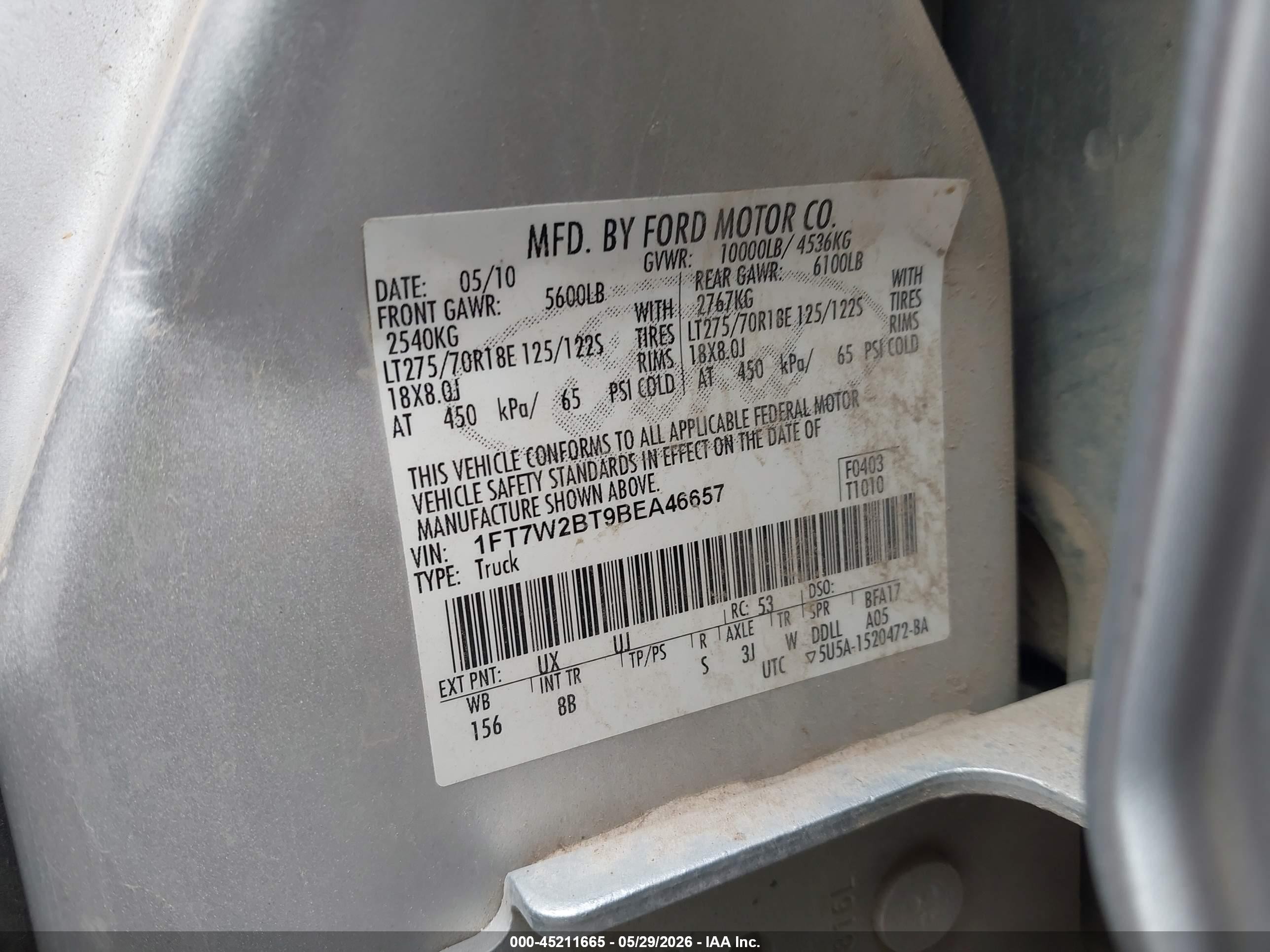 2011 Ford F-250 Lariat Silver vin: 1FT7W2BT9BEA46657