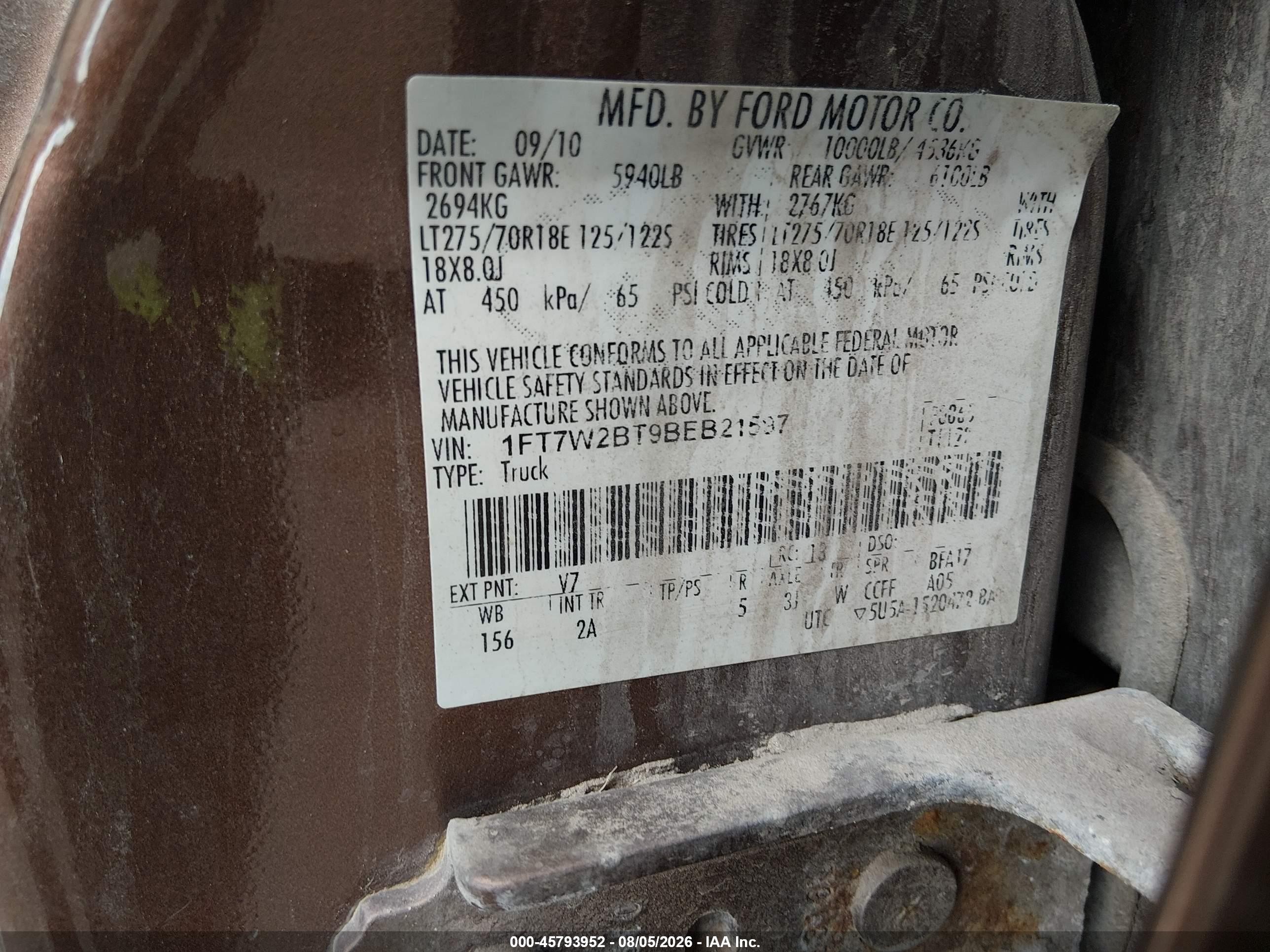 2011 Ford F-250 Xlt Brown vin: 1FT7W2BT9BEB21597