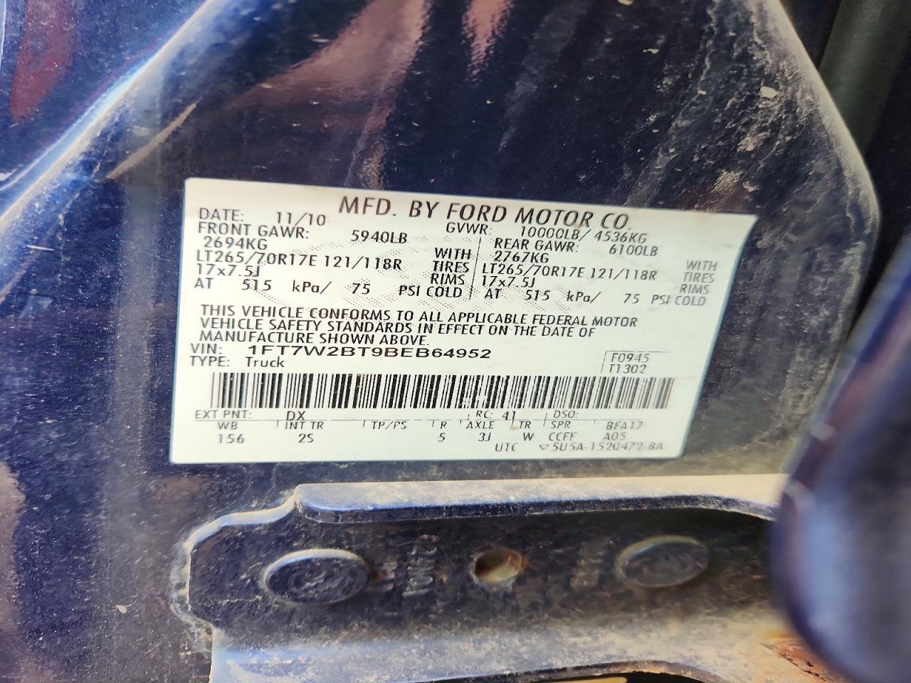 2011 Ford F250 Super Duty Blue vin: 1FT7W2BT9BEB64952