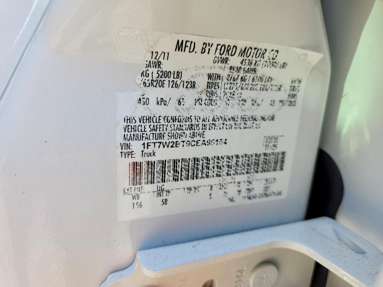 2012 Ford F250 Super Duty Белый vin: 1FT7W2BT9CEA95164
