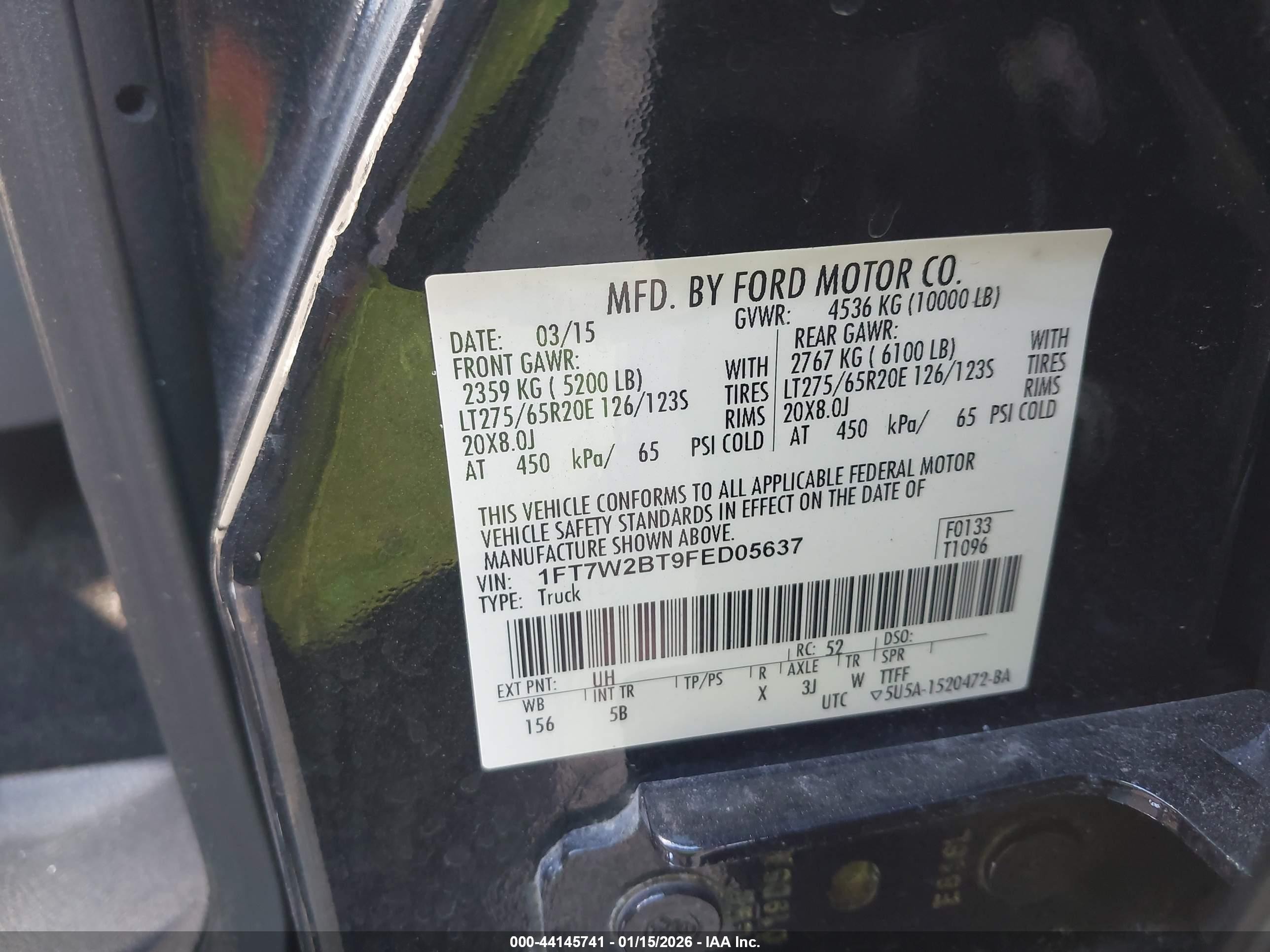 2015 Ford F-250 Lariat Черный vin: 1FT7W2BT9FED05637