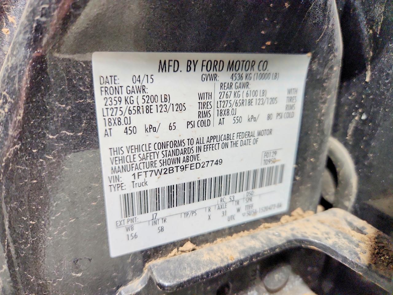 2015 Ford F250 Super Duty Charcoal vin: 1FT7W2BT9FED27749