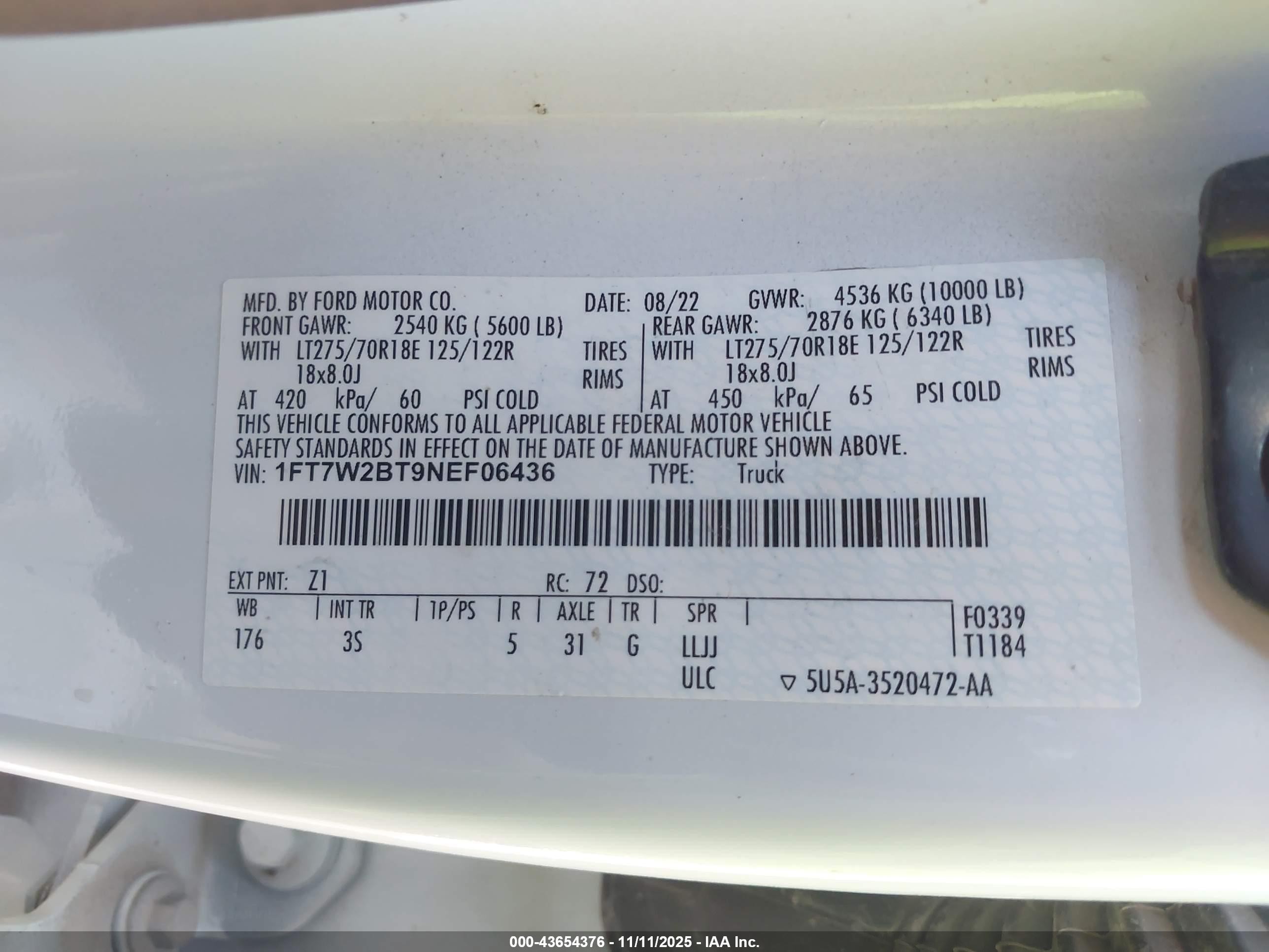 2022 Ford F-250 Xlt White vin: 1FT7W2BT9NEF06436