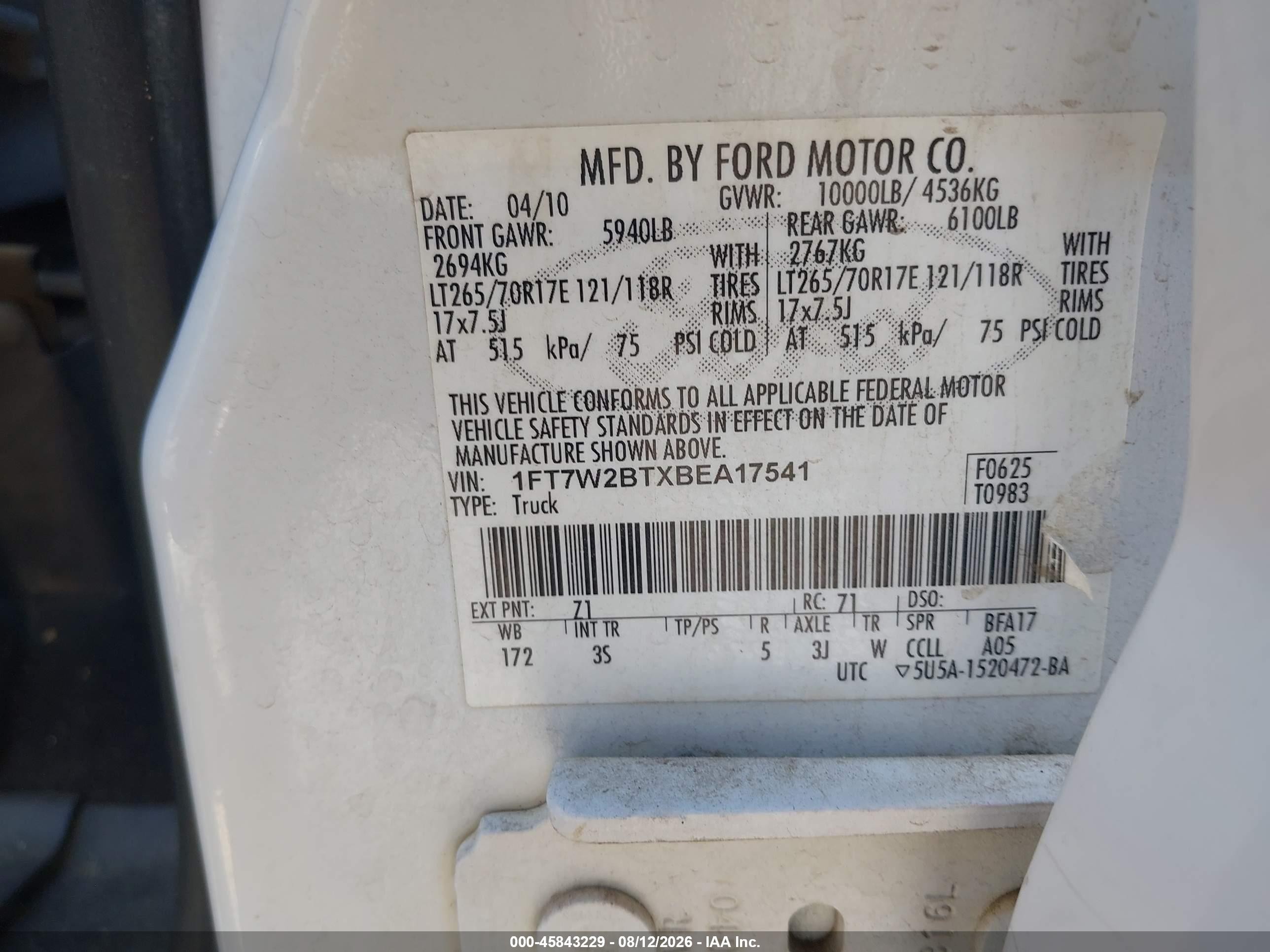 2011 Ford F-250 Xlt White vin: 1FT7W2BTXBEA17541