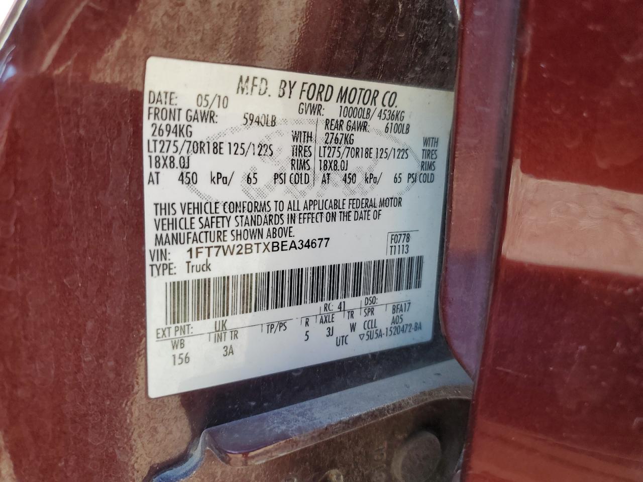 2011 Ford F250 Super Duty Maroon vin: 1FT7W2BTXBEA34677