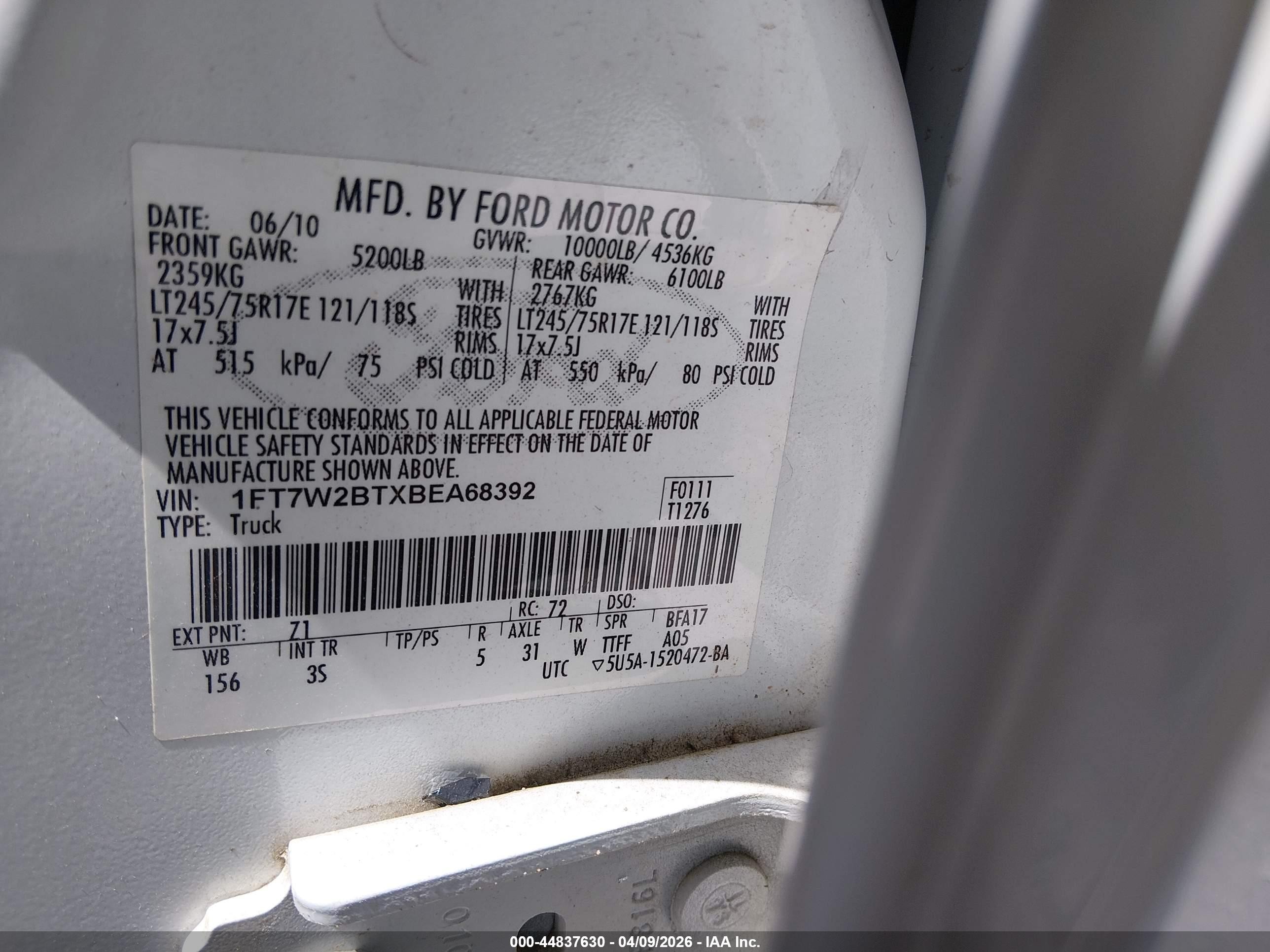 2011 Ford F-250 Xlt White vin: 1FT7W2BTXBEA68392