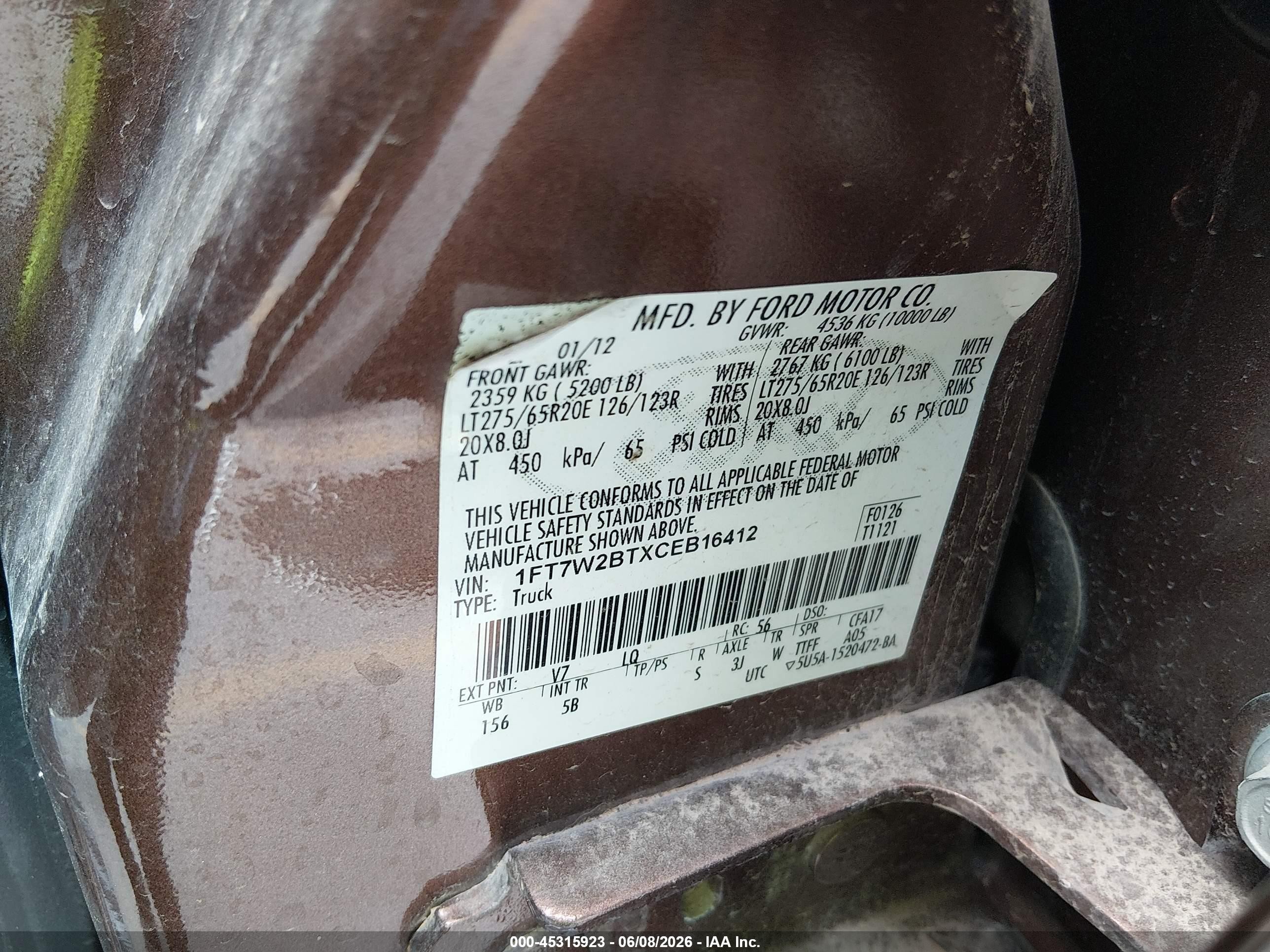 2012 Ford F-250 Lariat Brown vin: 1FT7W2BTXCEB16412