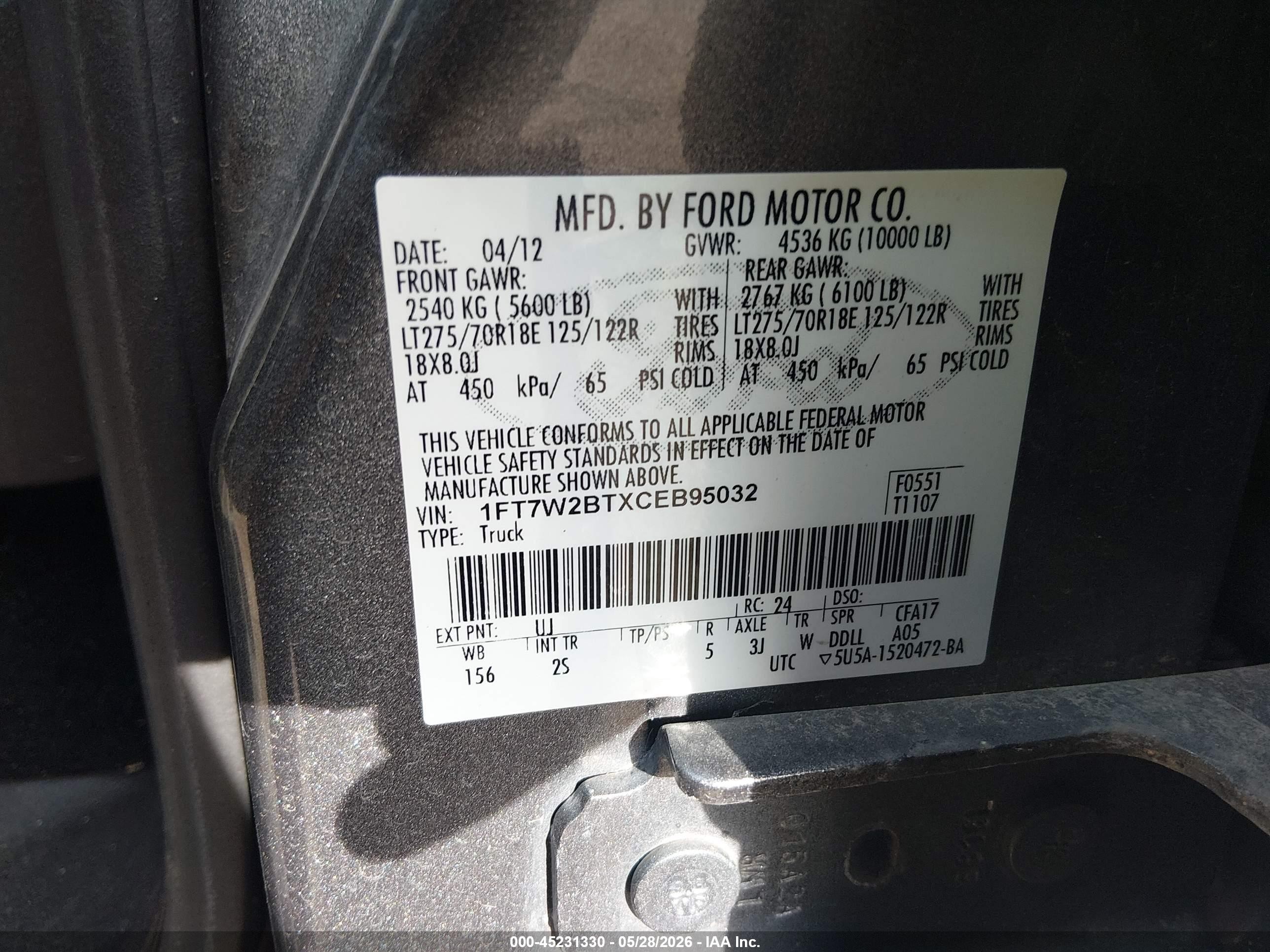 2012 Ford F-250 Xlt Gray vin: 1FT7W2BTXCEB95032