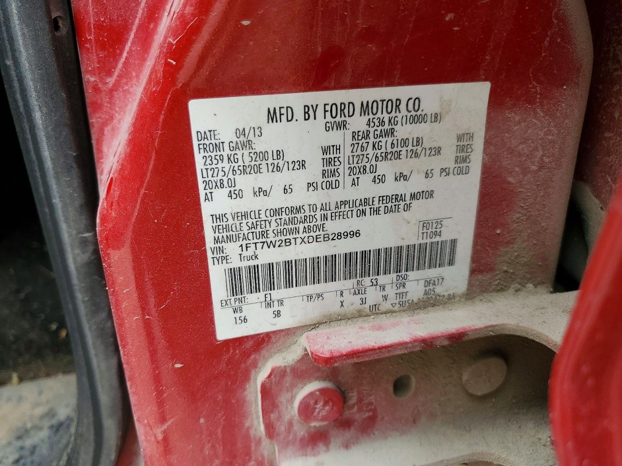 2013 Ford F250 Super Duty Red vin: 1FT7W2BTXDEB28996