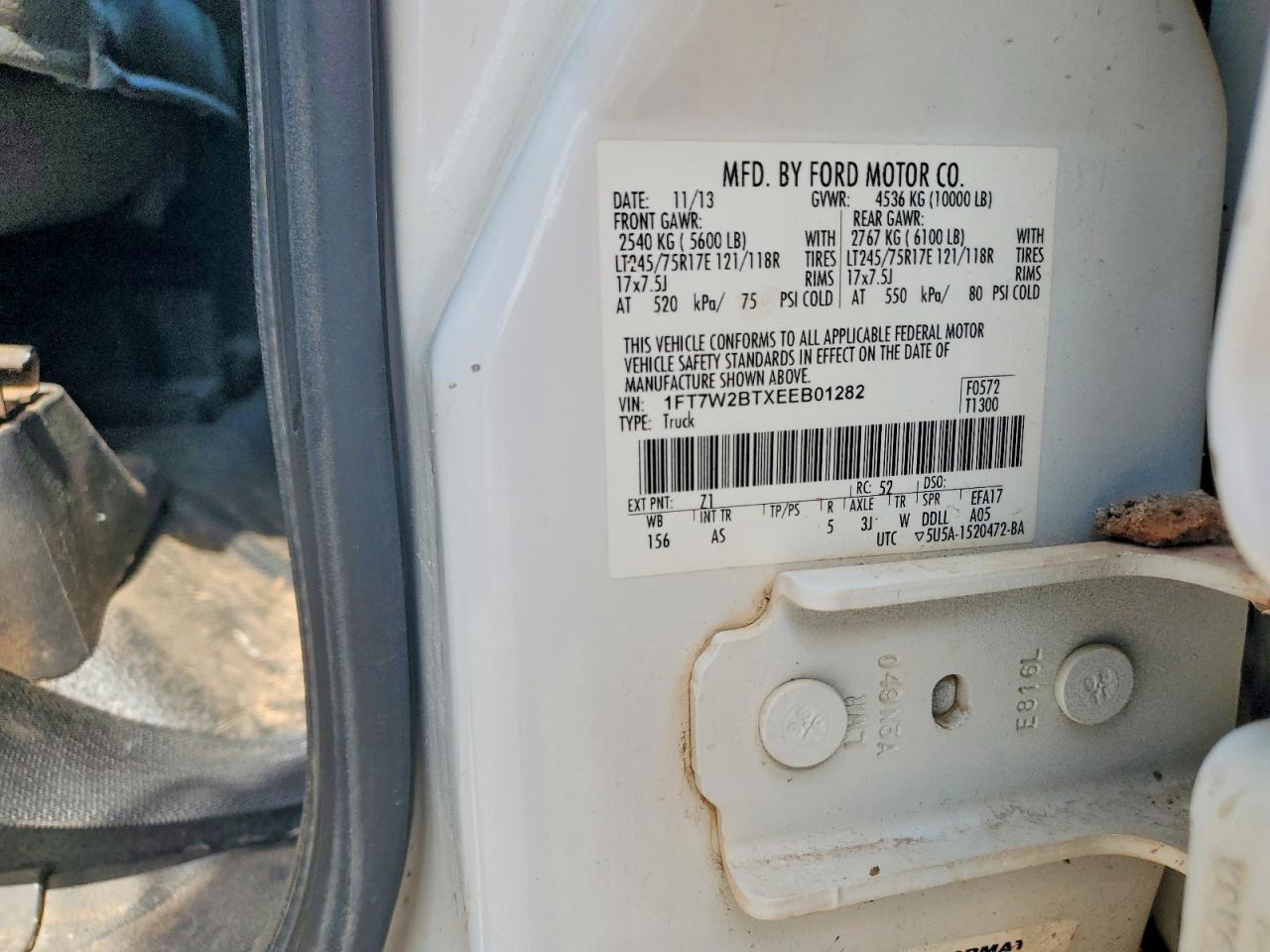 2014 Ford F250 Super Duty White vin: 1FT7W2BTXEEB01282