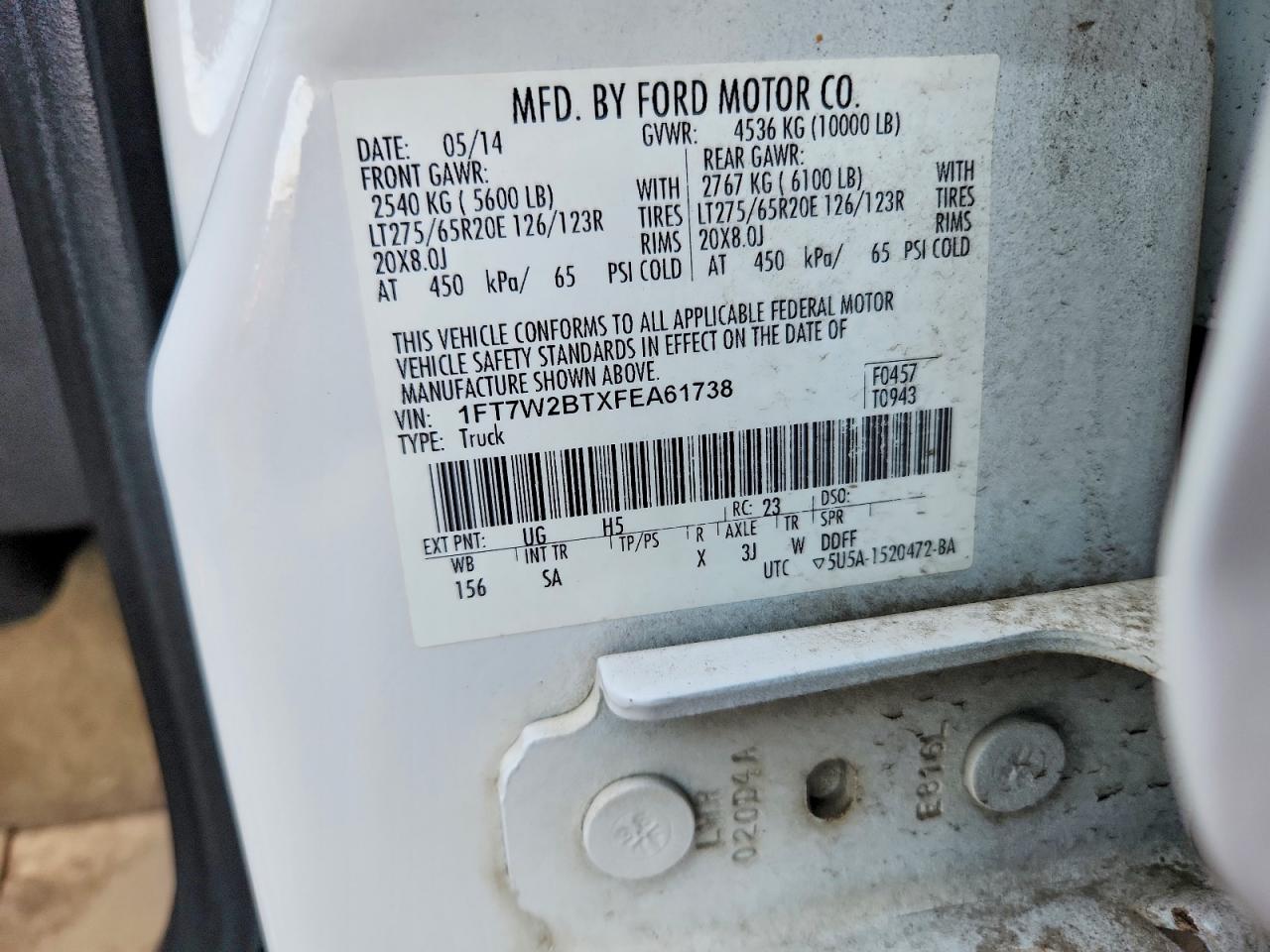 2015 Ford F250 Super Duty White vin: 1FT7W2BTXFEA61738