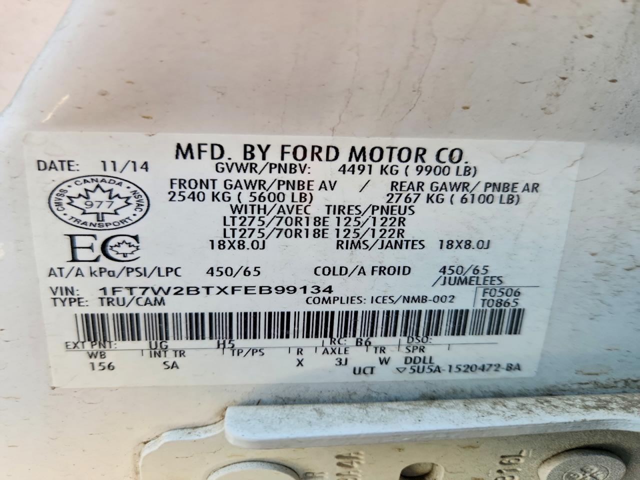 2015 Ford F250 Super Duty White vin: 1FT7W2BTXFEB99134