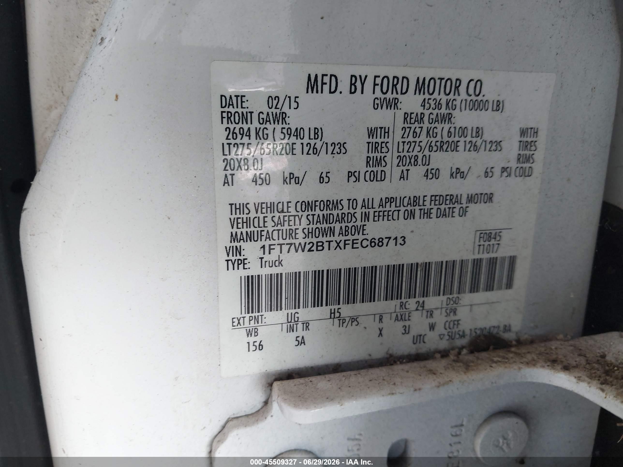 2015 Ford F-250 Lariat/xl/xlt White vin: 1FT7W2BTXFEC68713