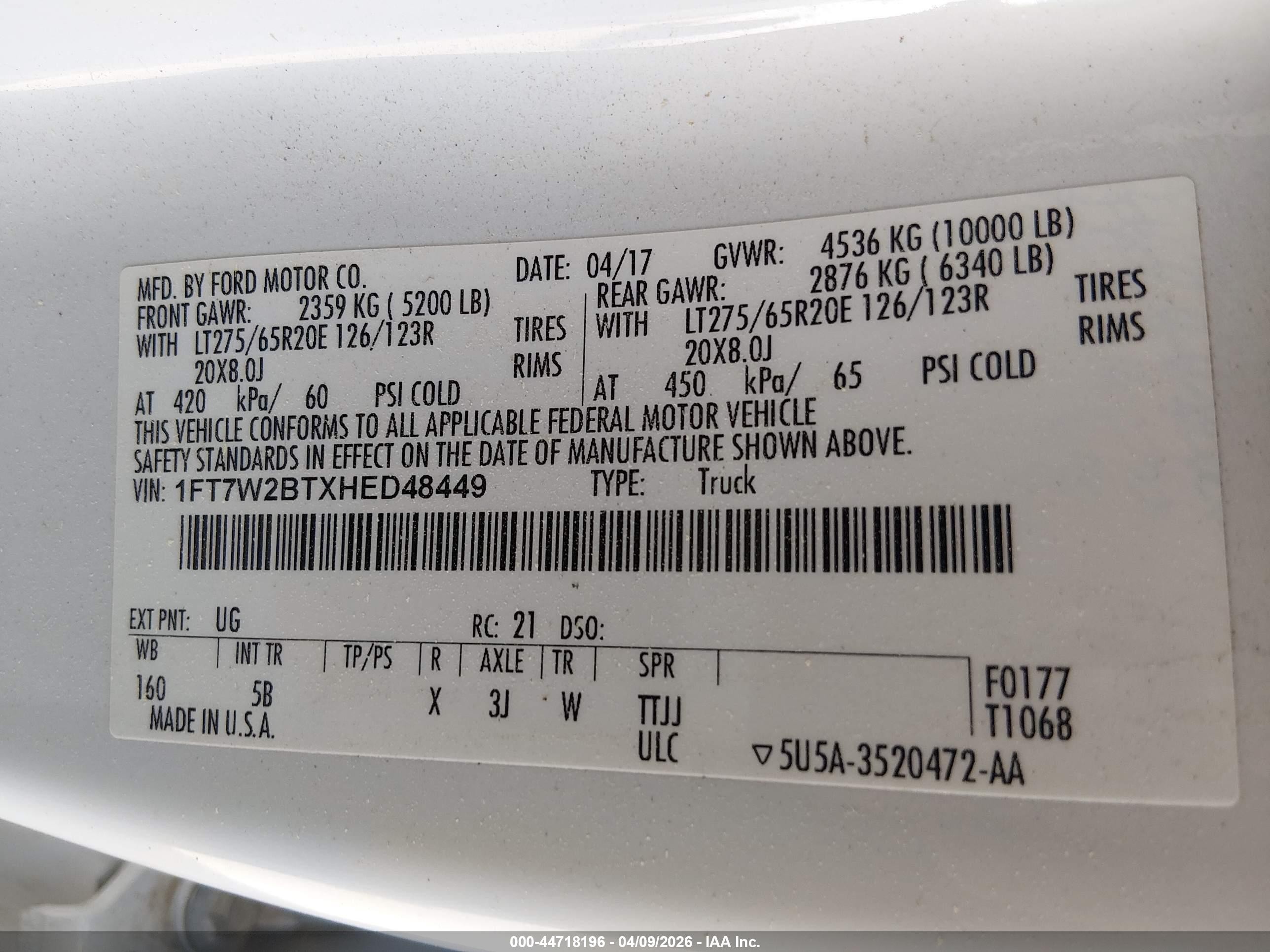 2017 Ford F-250 Lariat White vin: 1FT7W2BTXHED48449