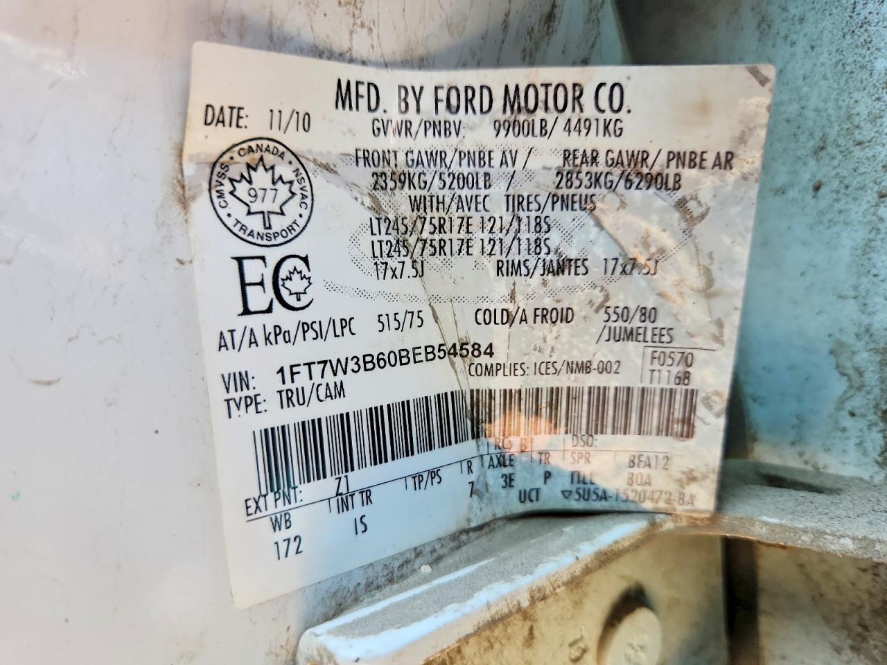 2011 Ford F350 Super Duty White vin: 1FT7W3B60BEB54584