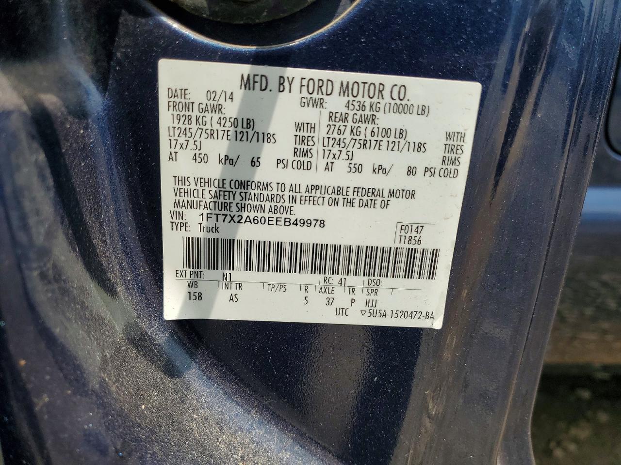 2014 Ford F250 Super Duty Blue vin: 1FT7X2A60EEB49978