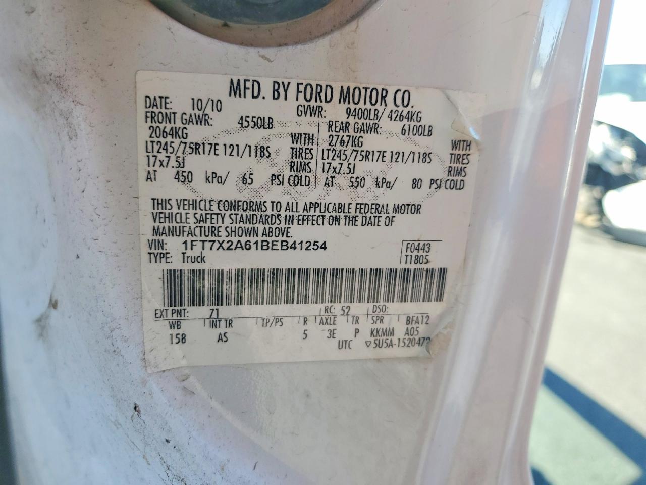 2011 Ford F250 Super Duty White vin: 1FT7X2A61BEB41254