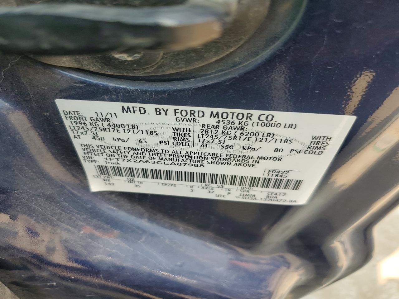 2012 Ford F250 Super Duty Blue vin: 1FT7X2A63CEA87988