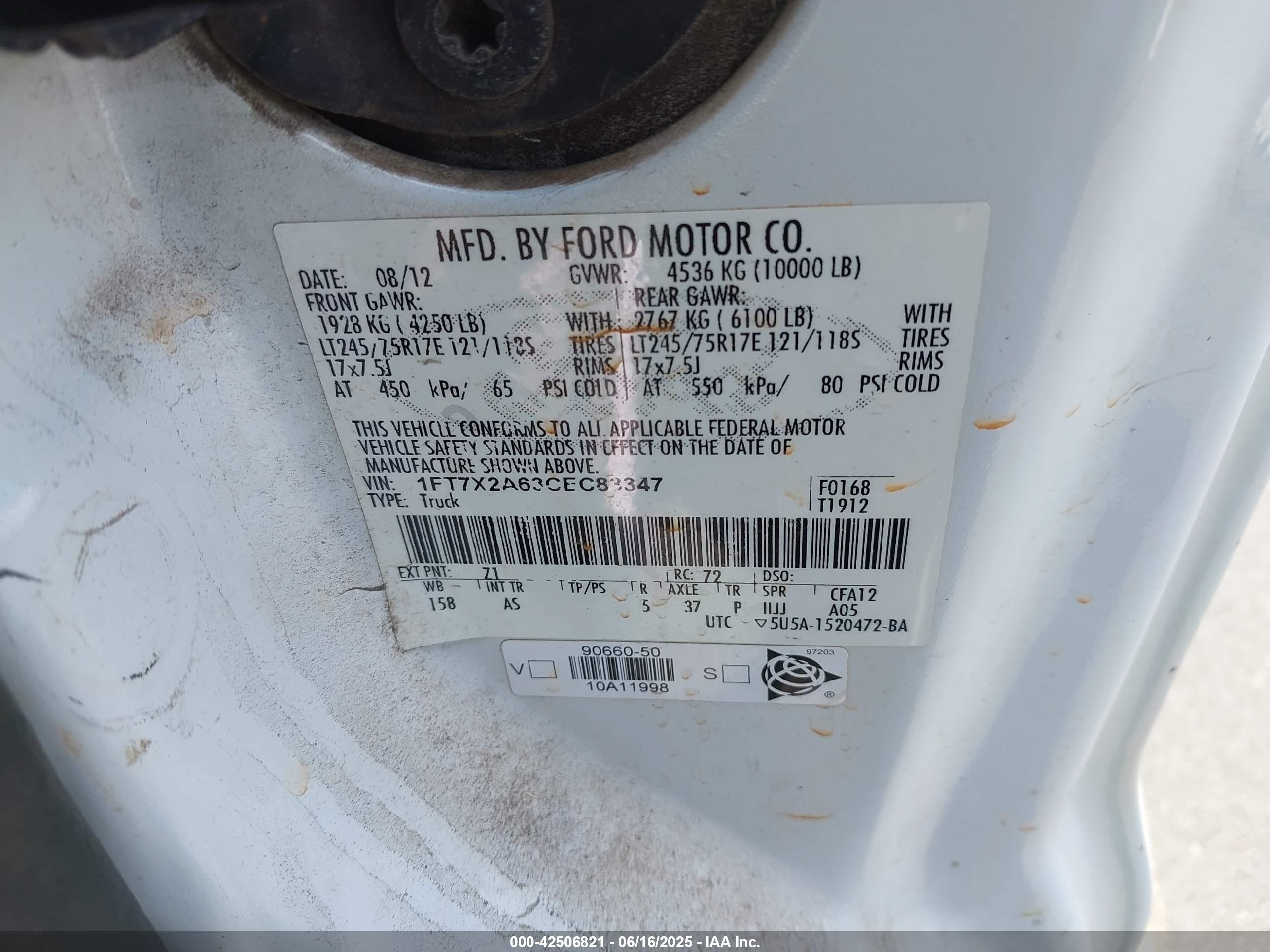 2012 Ford Super Duty F-250 Srw Lariat/xl/xlt White vin: 1FT7X2A63CEC83347