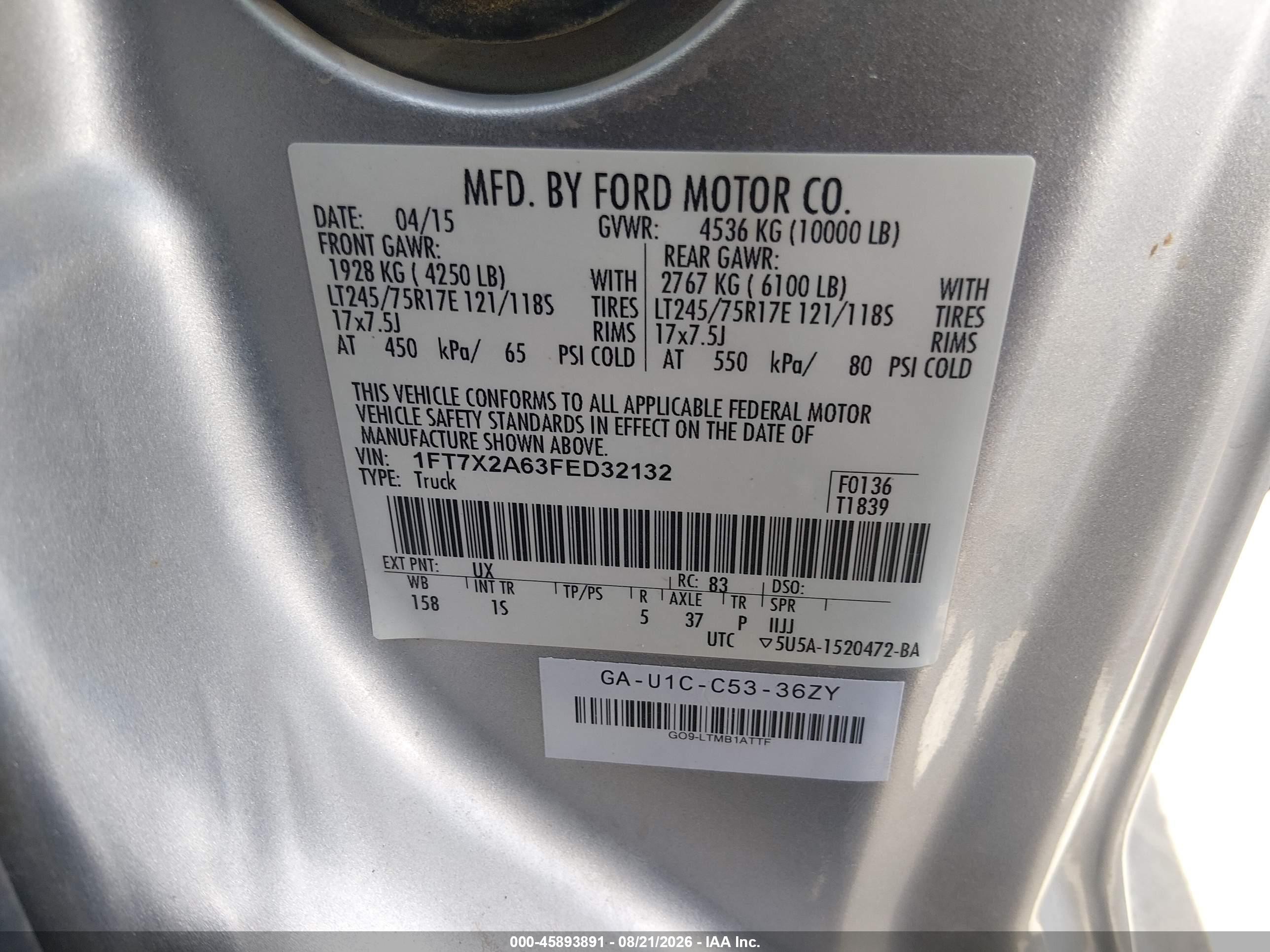 2015 Ford F-250 Xl Серебряный vin: 1FT7X2A63FED32132