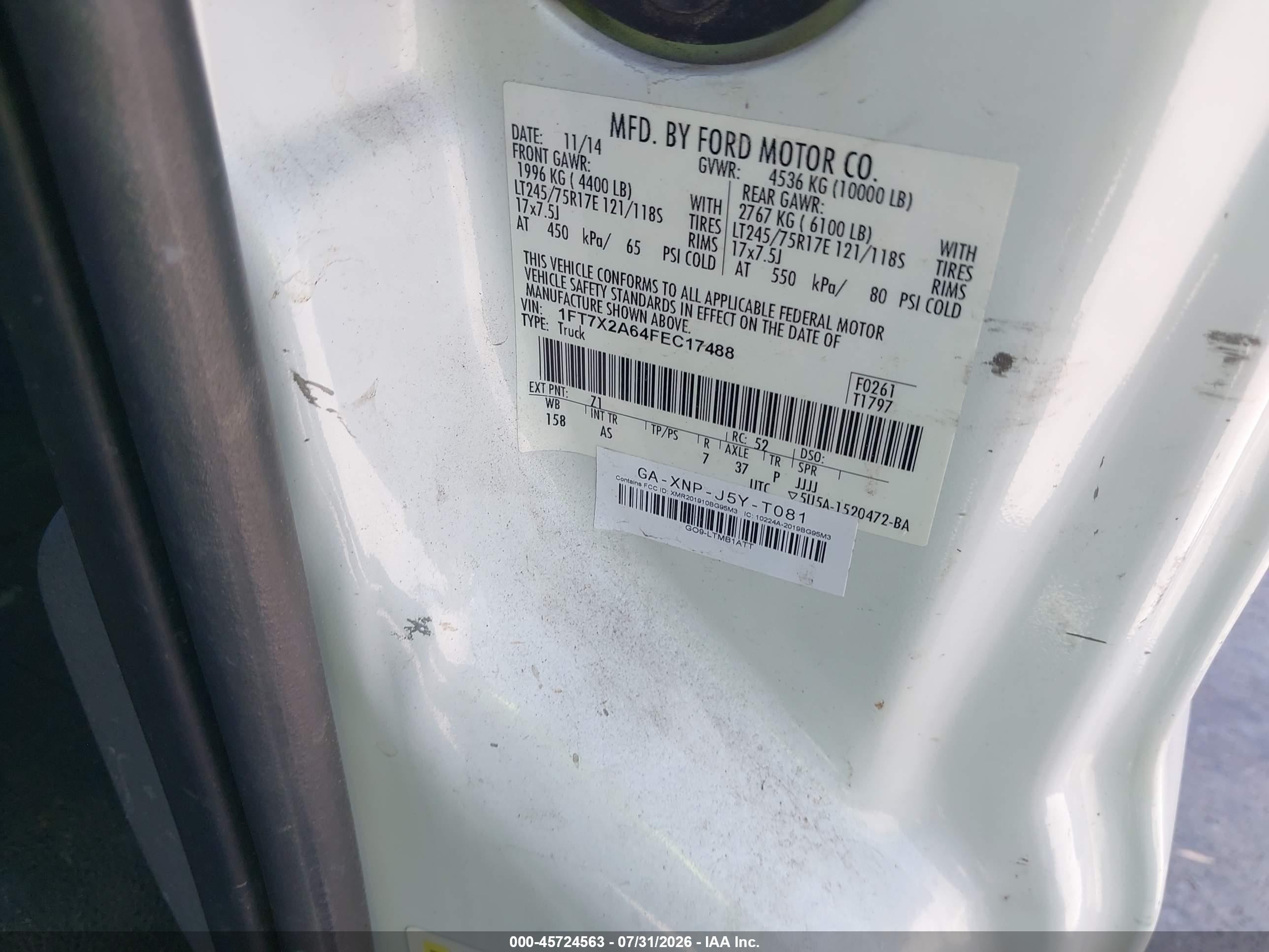 2015 Ford F-250 Xl White vin: 1FT7X2A64FEC17488