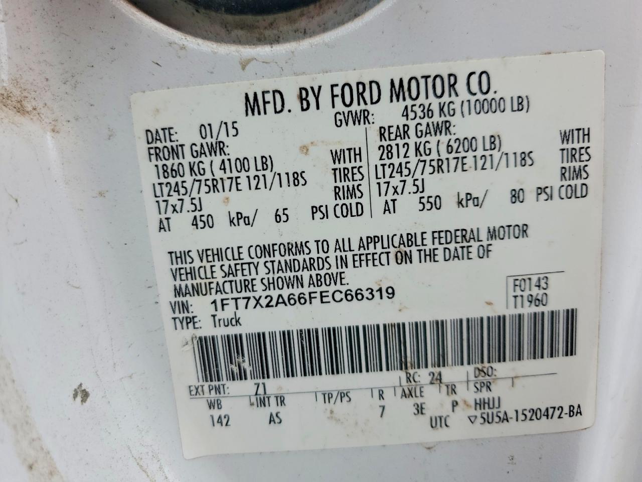 2015 Ford F250 Super Duty White vin: 1FT7X2A66FEC66319