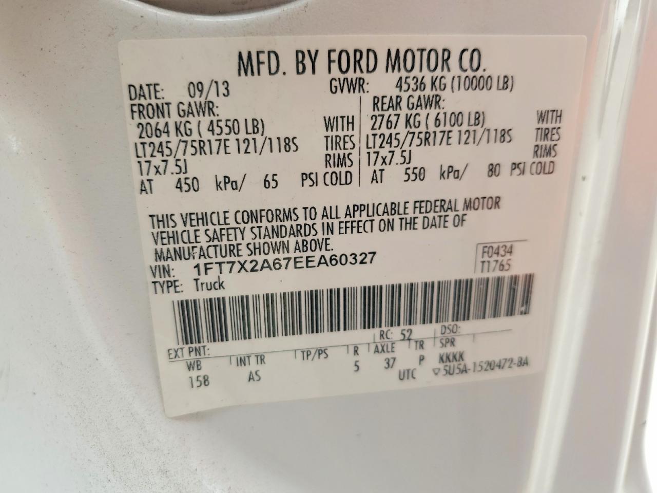2014 Ford F250 Super Duty White vin: 1FT7X2A67EEA60327