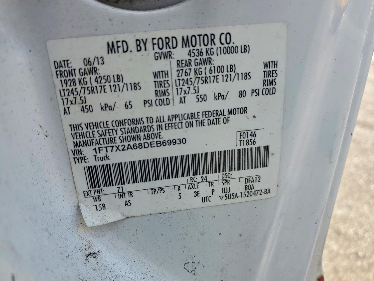2013 Ford F250 Super Duty White vin: 1FT7X2A68DEB69930