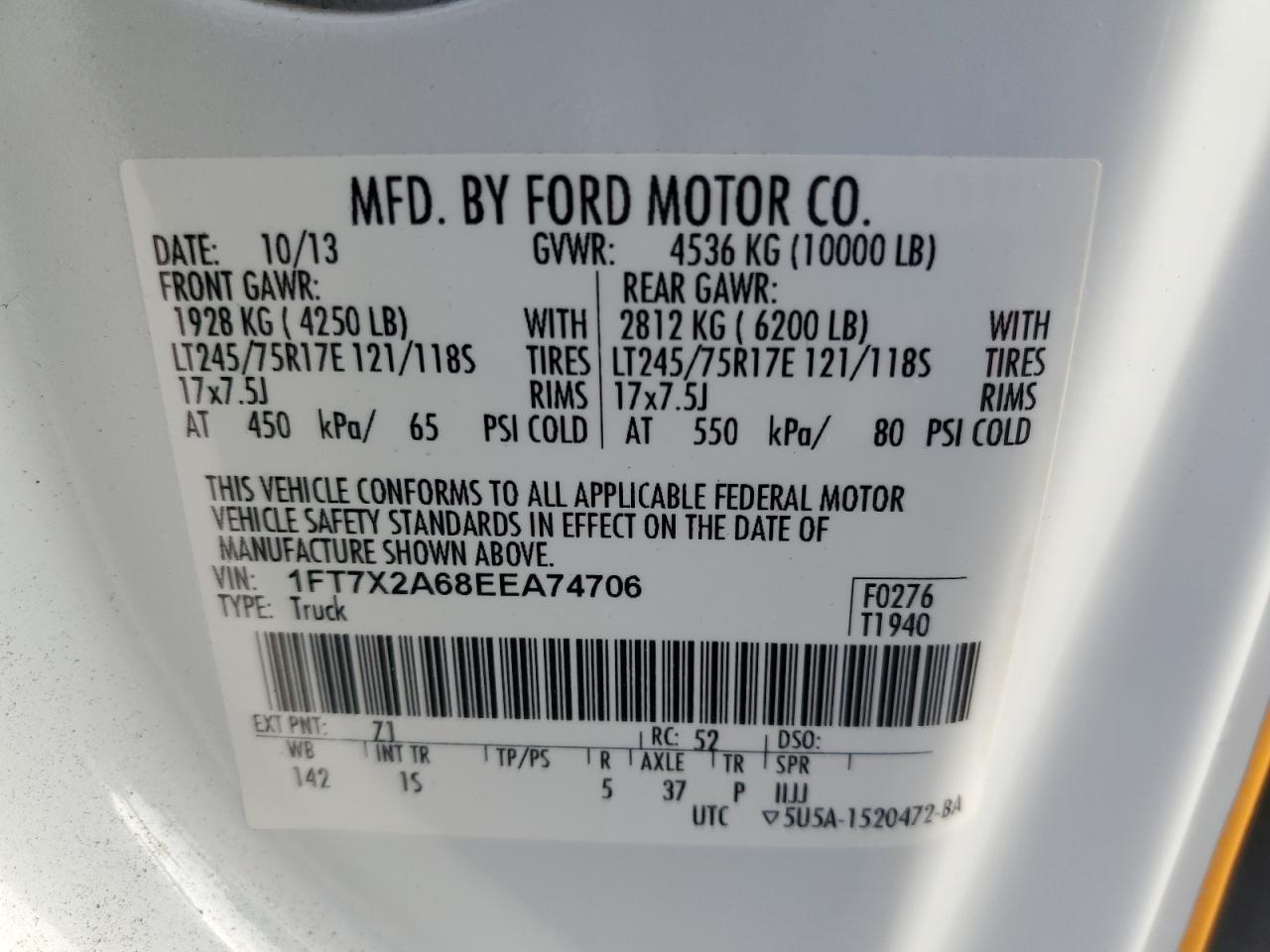 2014 Ford F250 Super Duty White vin: 1FT7X2A68EEA74706