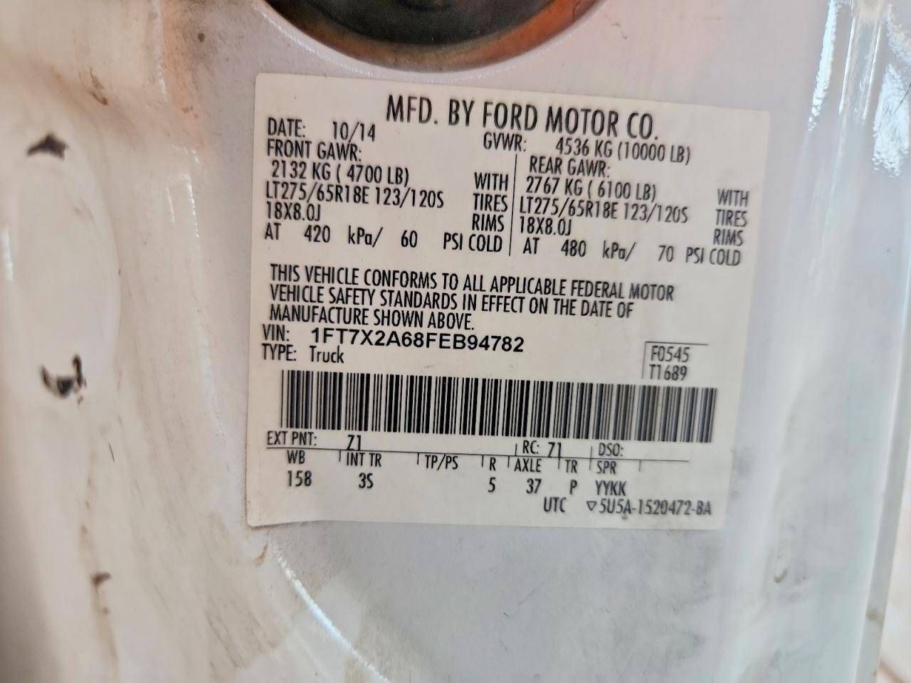 2015 Ford F250 Super Duty White vin: 1FT7X2A68FEB94782